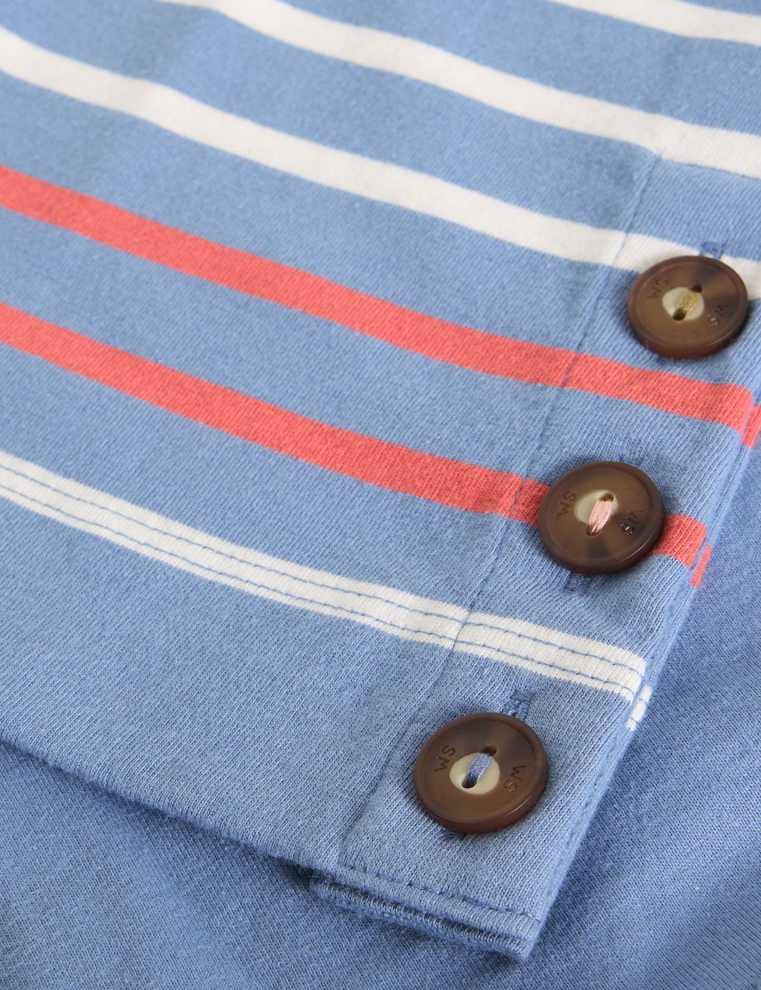 Pure Cotton Striped Button Detail Top 6 of 6