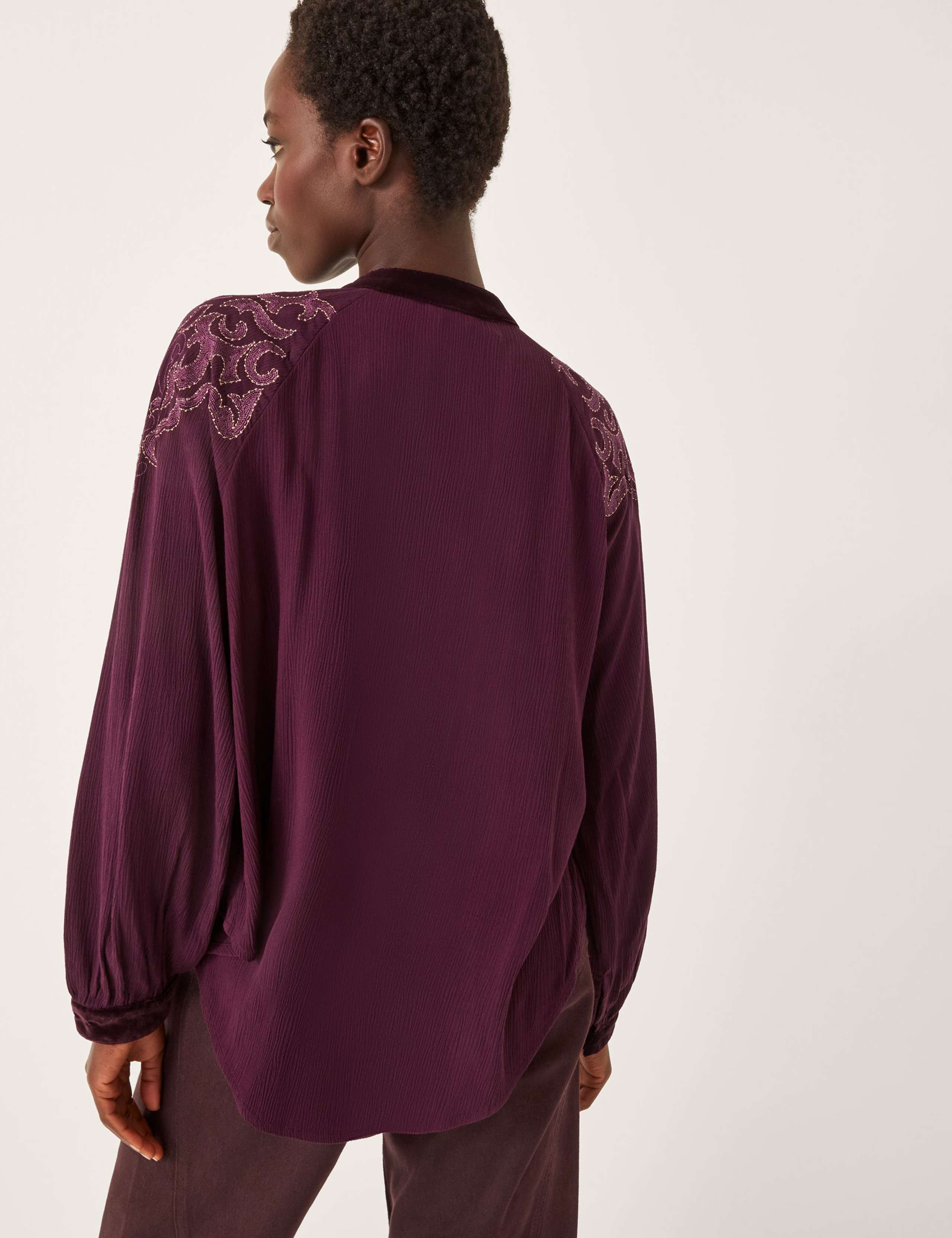 Embroidered Textured Button Detail Blouse 3 of 5