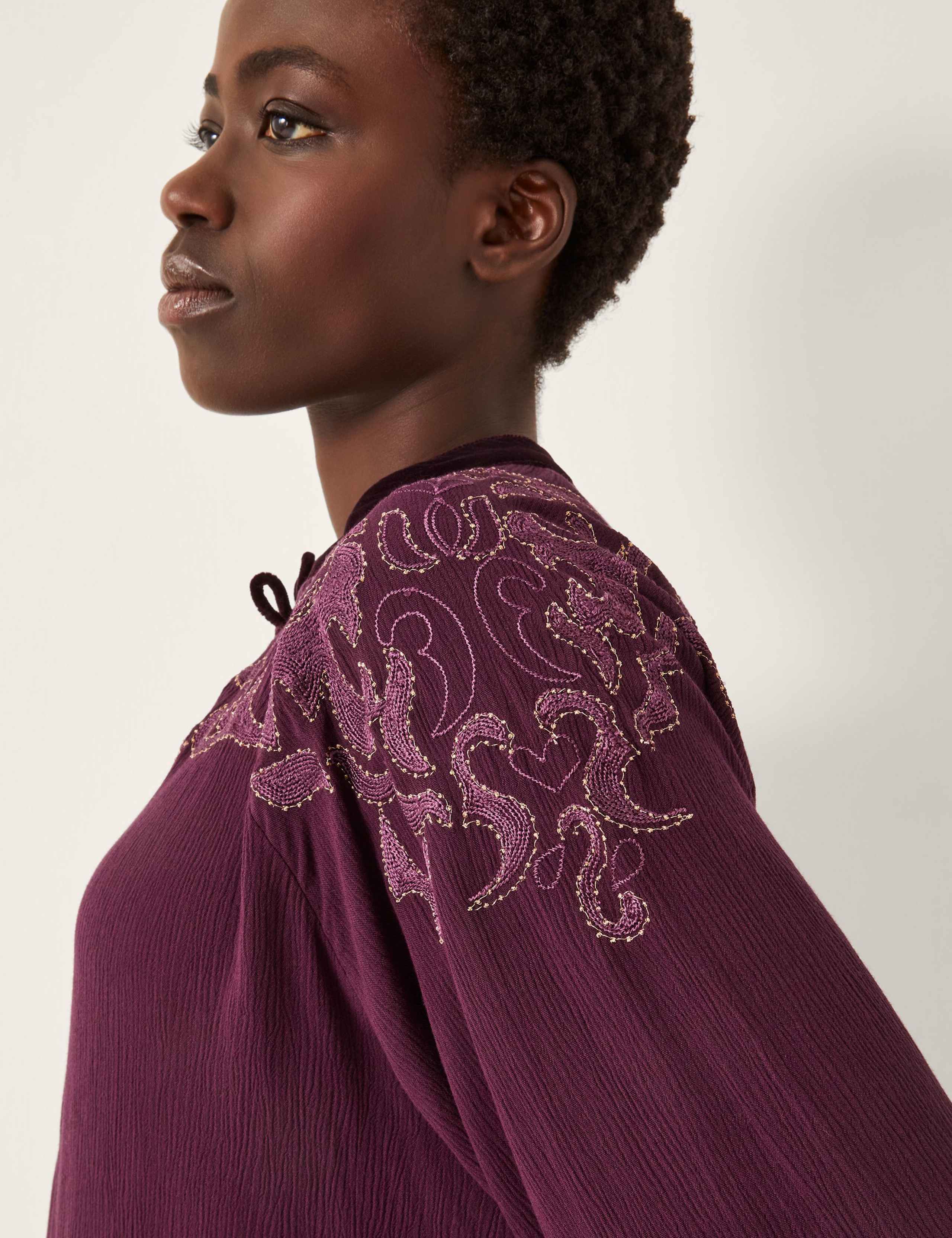 Embroidered Textured Button Detail Blouse 4 of 5