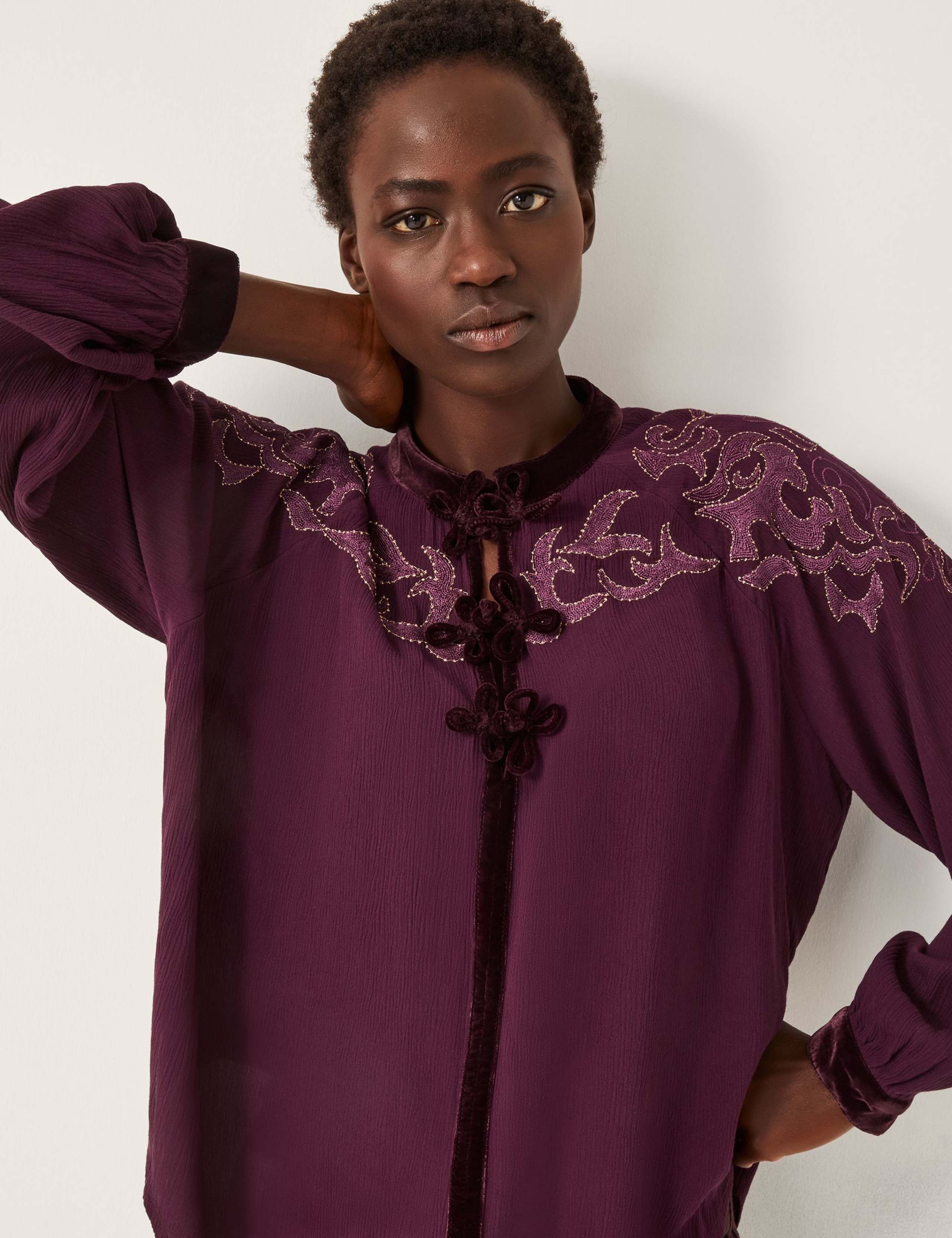 Embroidered Textured Button Detail Blouse 5 of 5