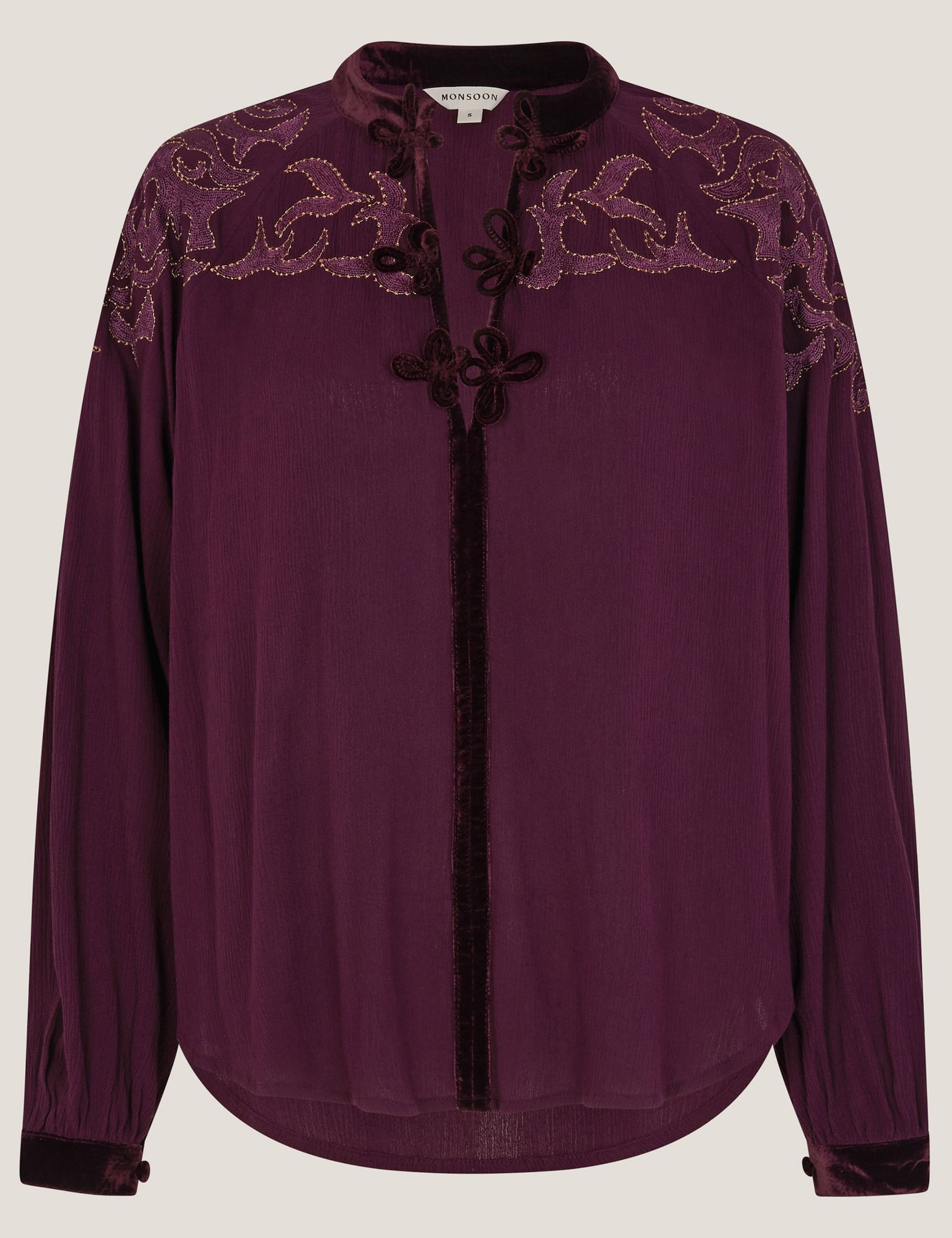 Embroidered Textured Button Detail Blouse 2 of 5