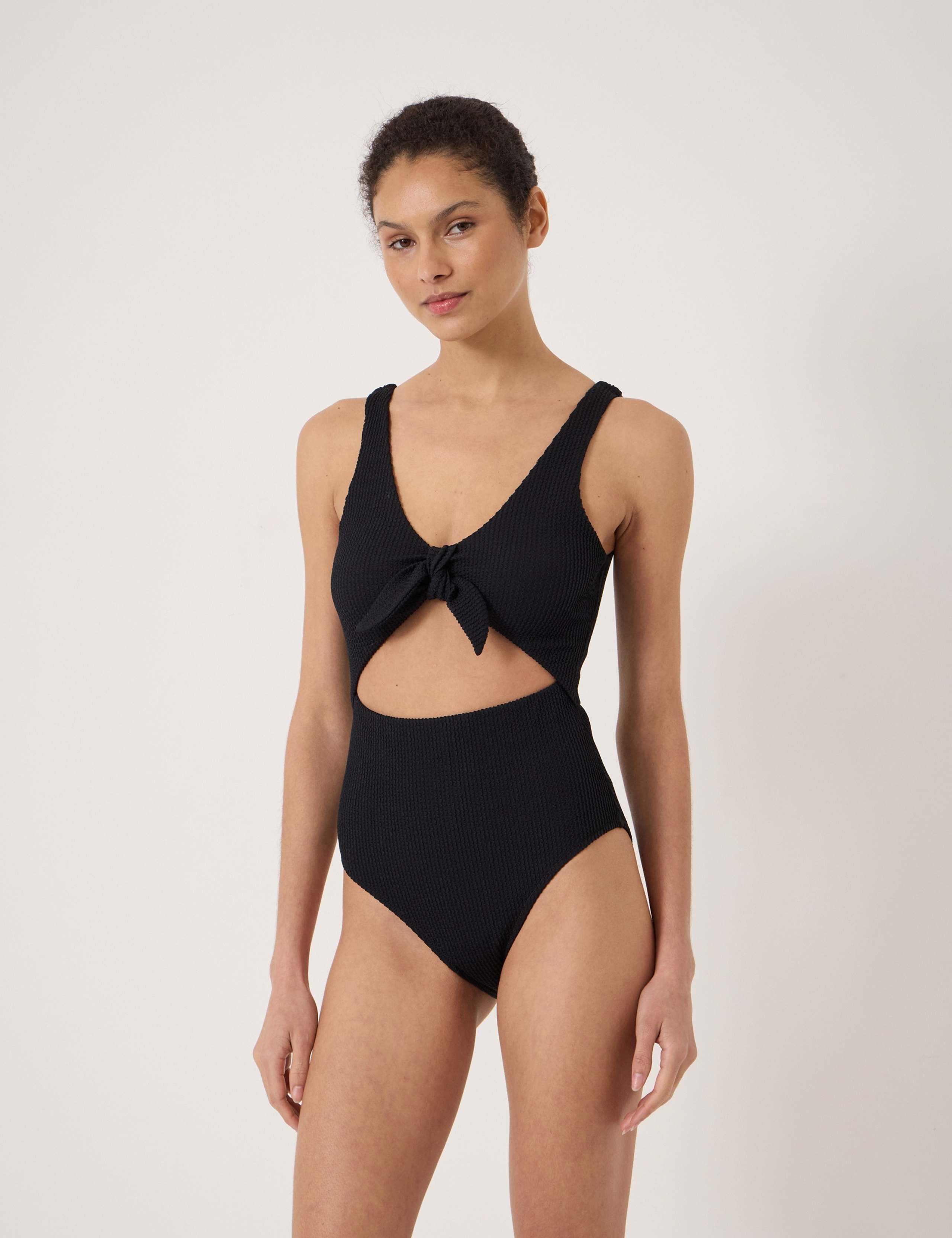 Crinkle Tie Detail Scoop Neck Swimsuit 1 of 5
