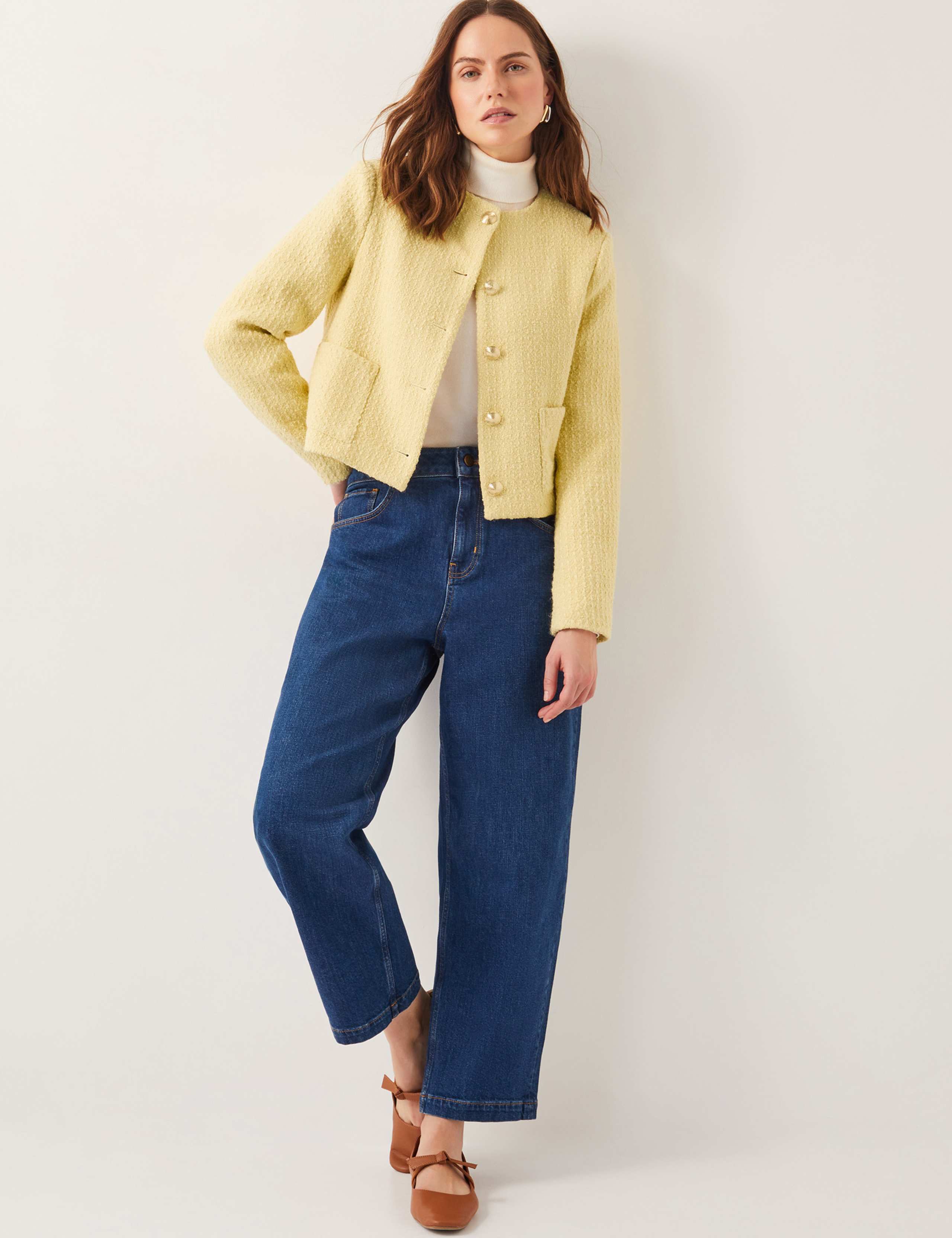 Tweed Textured Collarless Jacket with Wool 3 of 5
