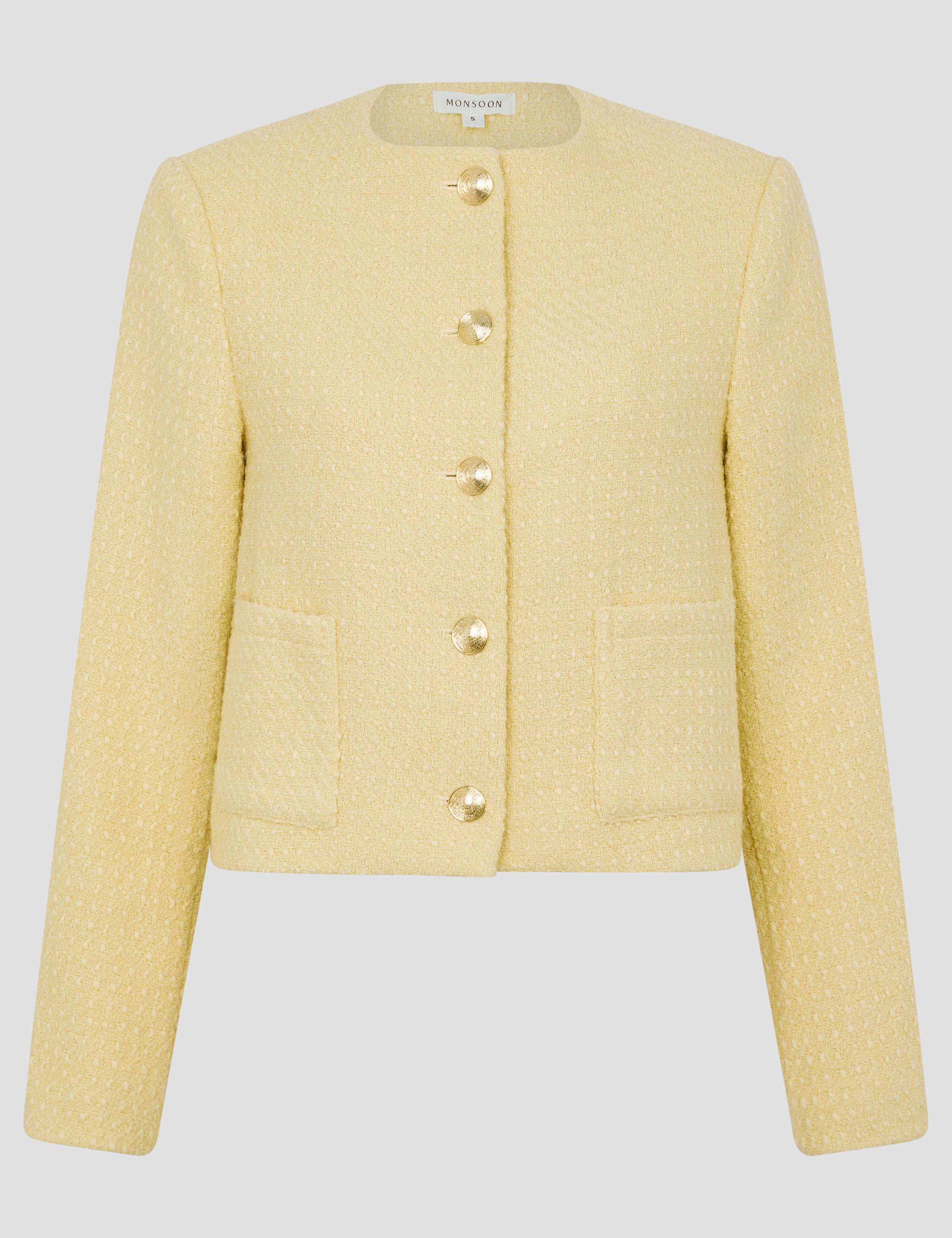 Tweed Textured Collarless Jacket with Wool 2 of 5