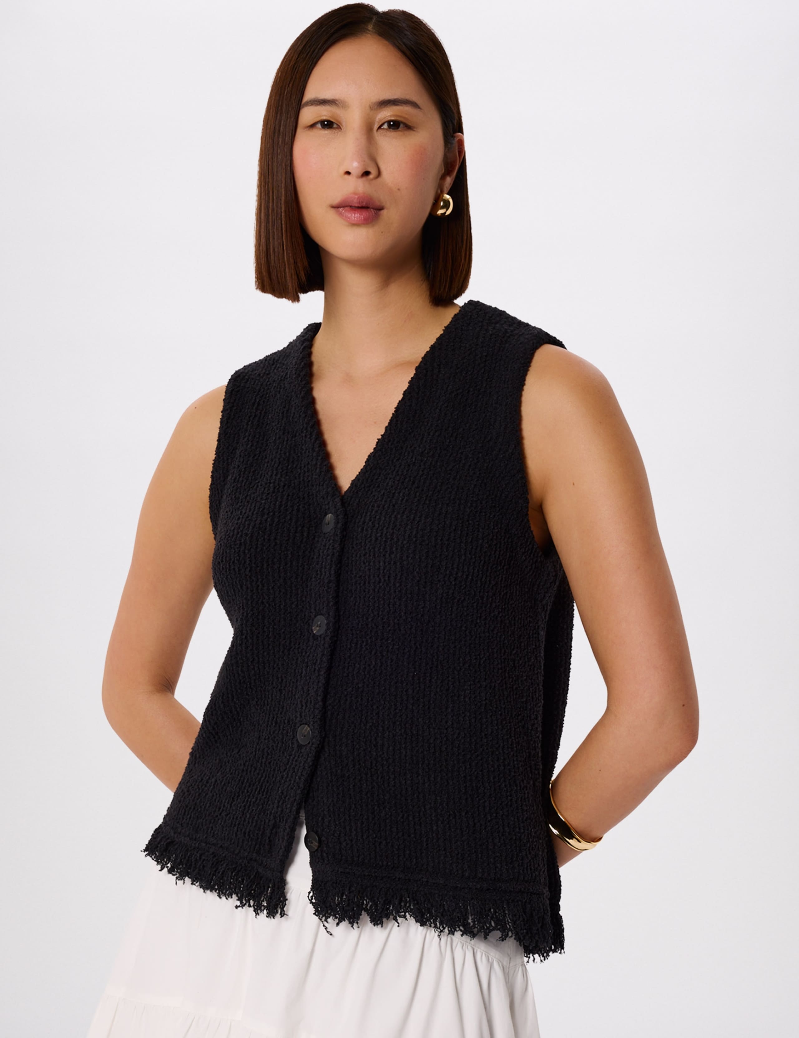 Cotton Rich Fringed Knitted Vest 1 of 6