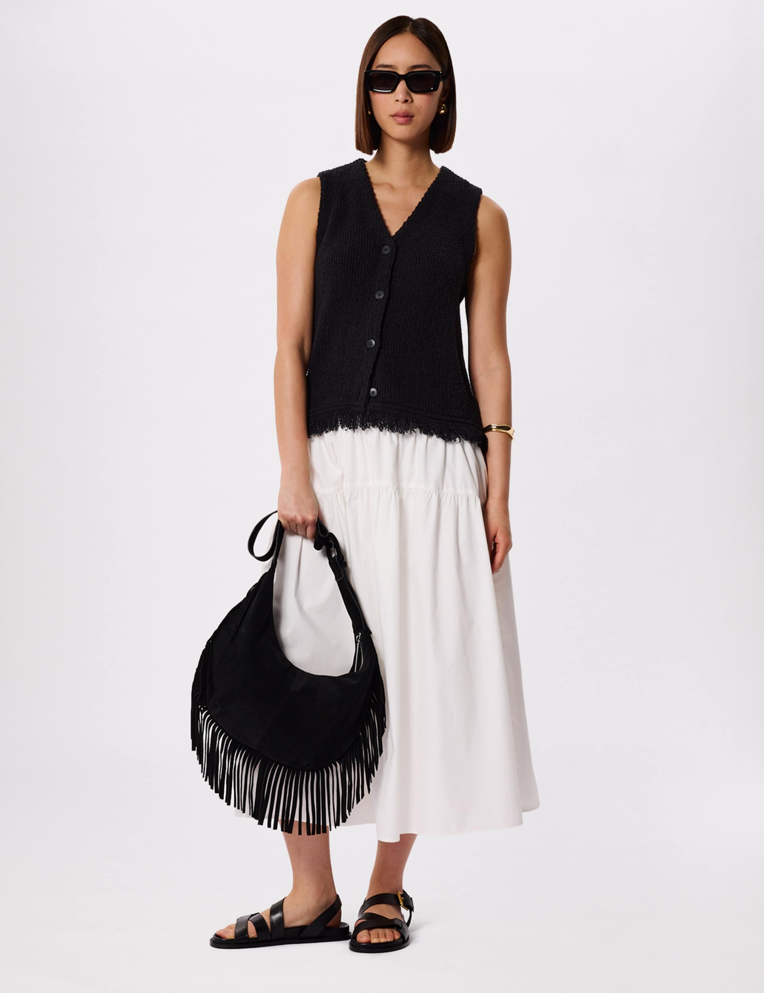 Cotton Rich Fringed Knitted Vest 3 of 6