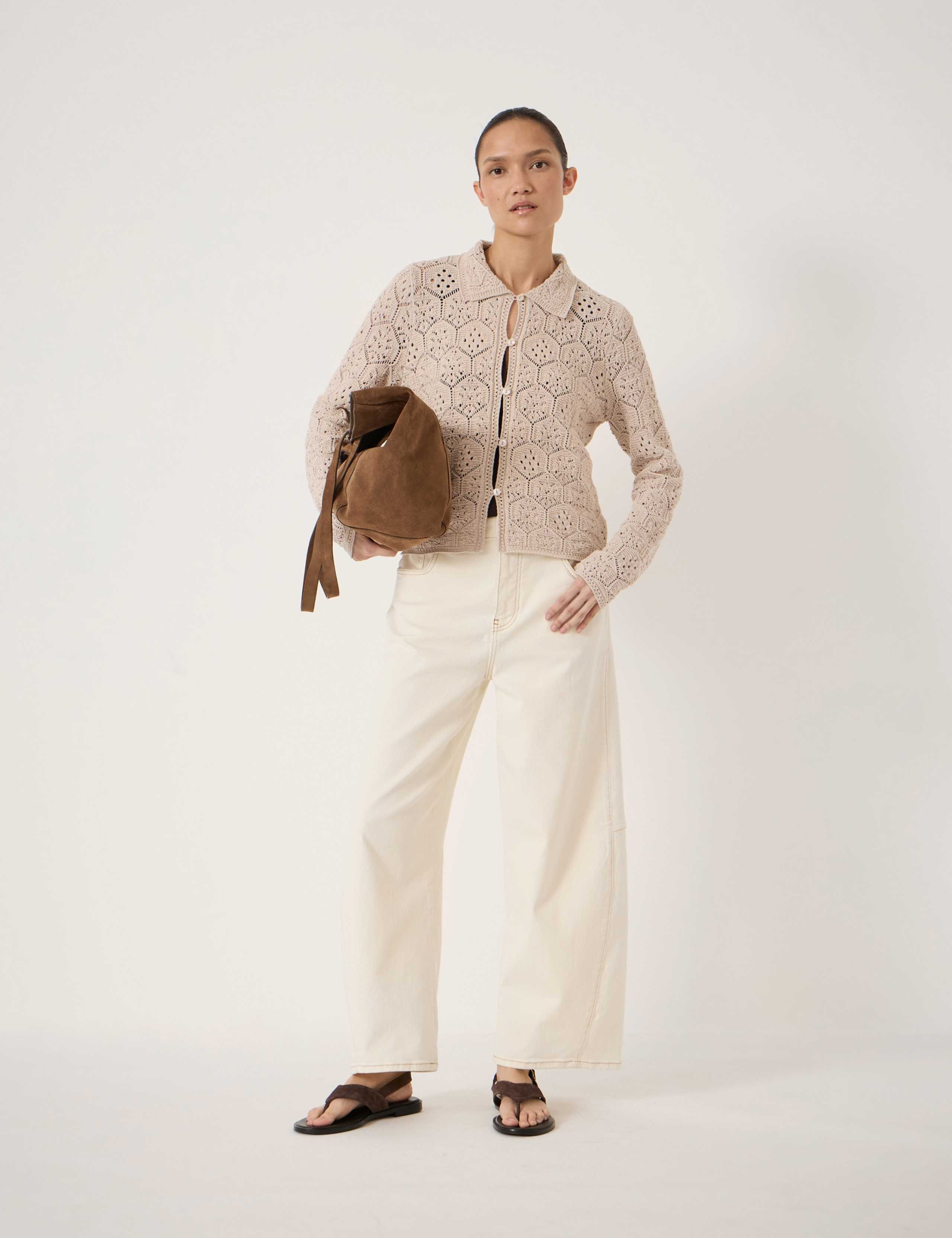 Pure Cotton Open Knit Collared Cardigan 3 of 5