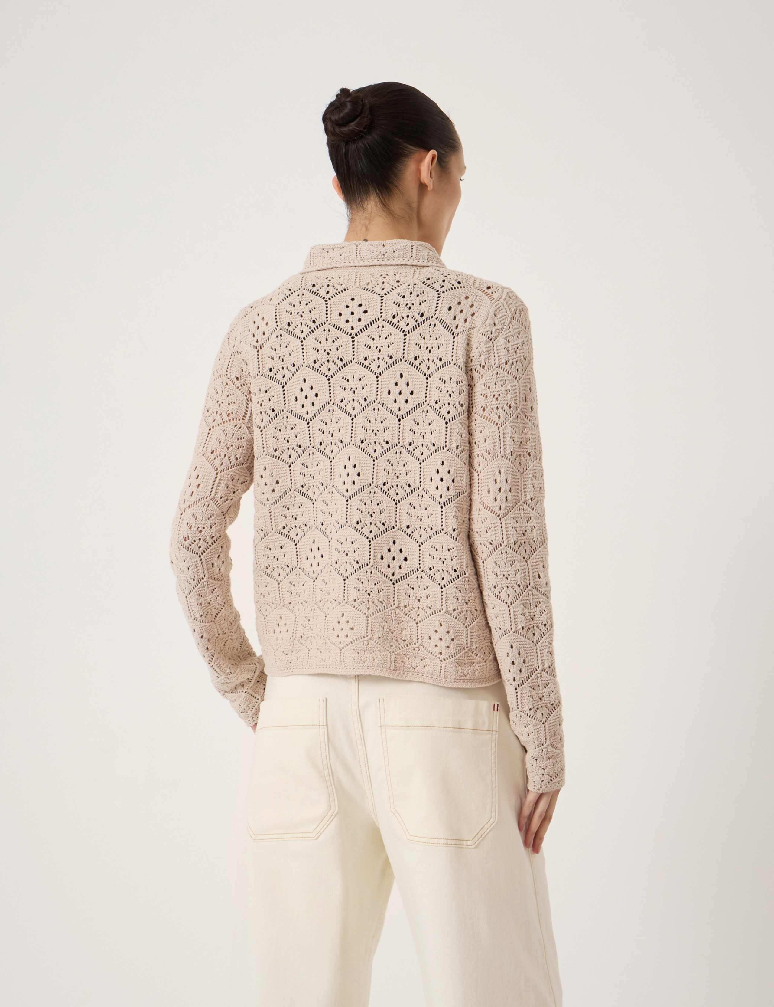 Pure Cotton Open Knit Collared Cardigan 4 of 5