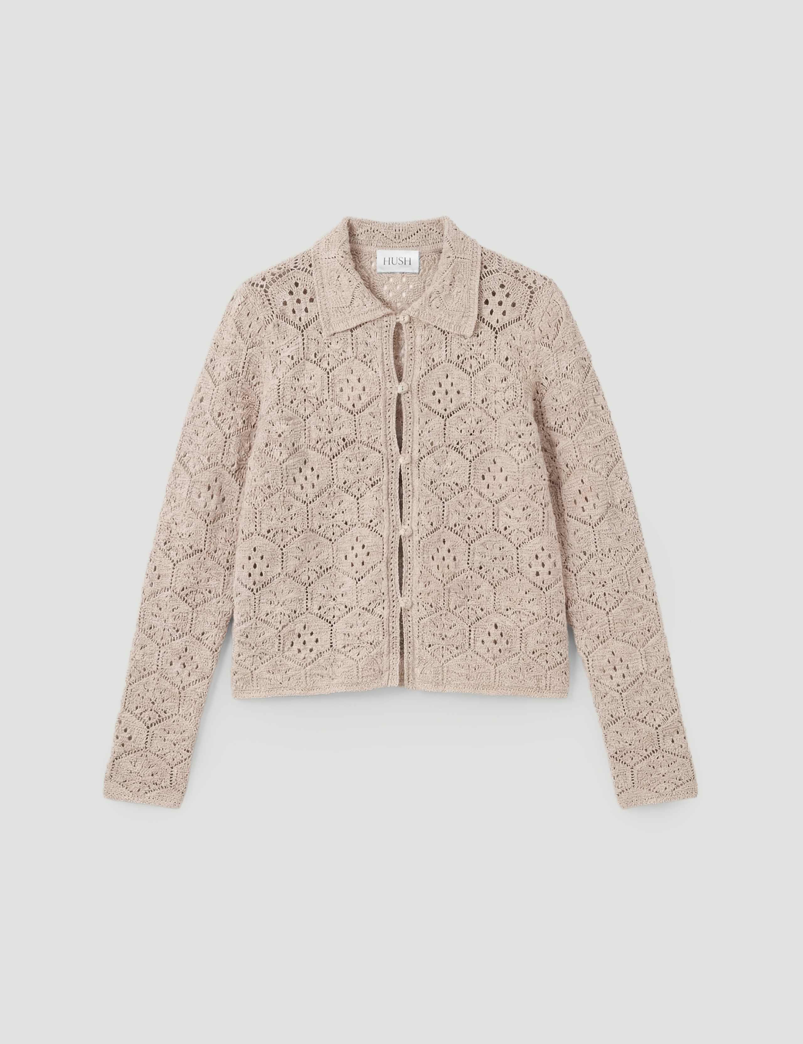 Pure Cotton Open Knit Collared Cardigan 2 of 5