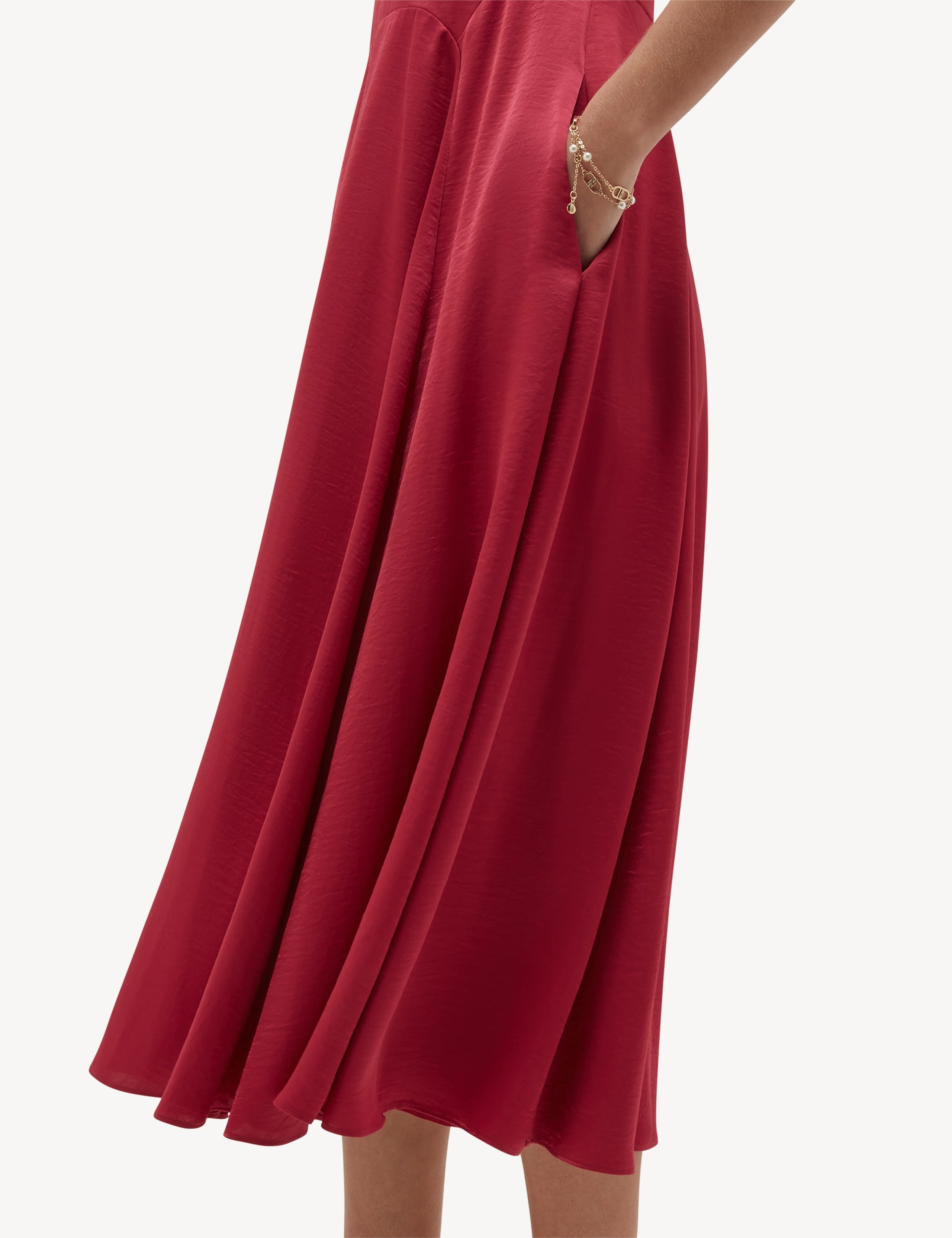 Satin Crew Neck Midi Skater Dress 3 of 5