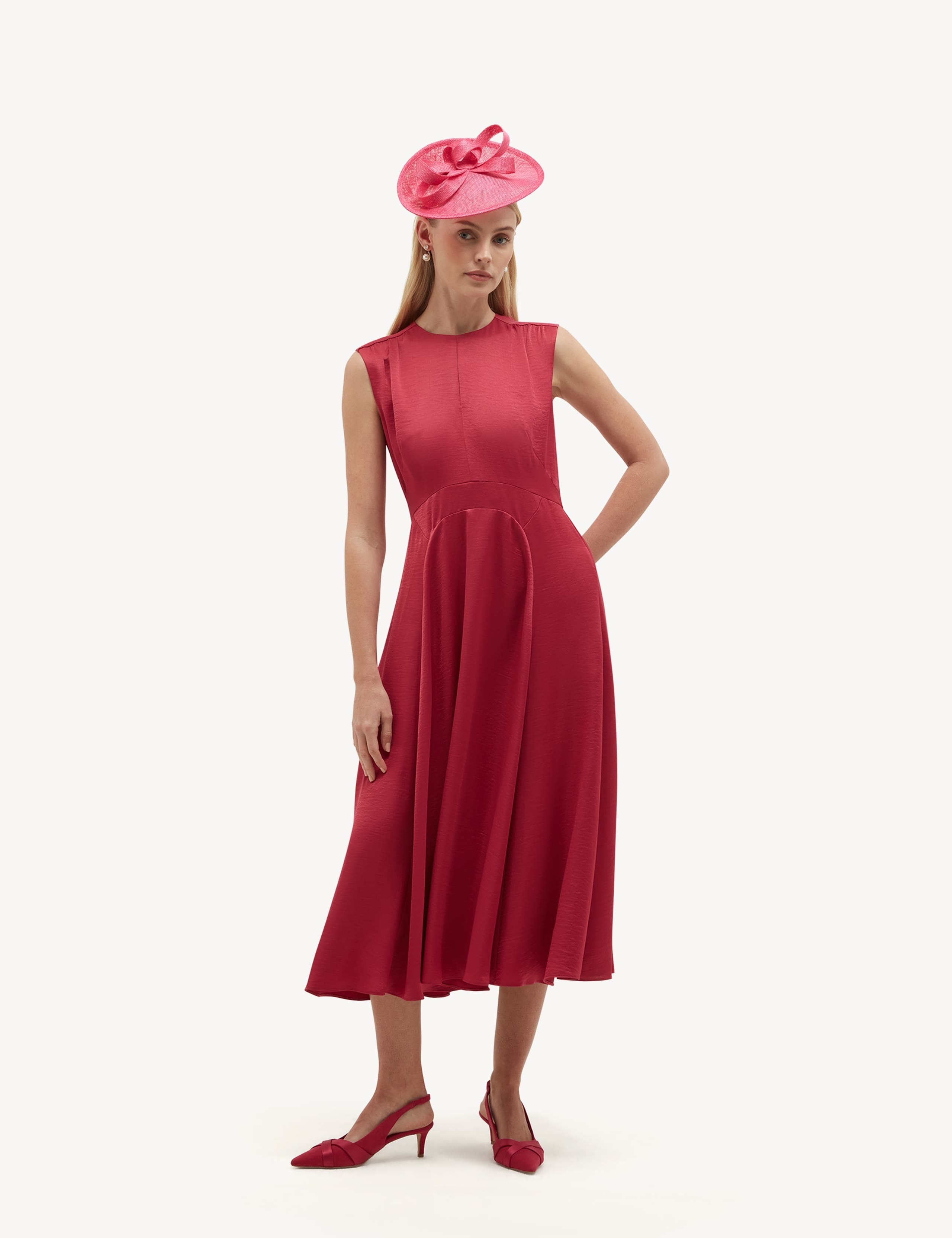 Satin Crew Neck Midi Skater Dress 5 of 5