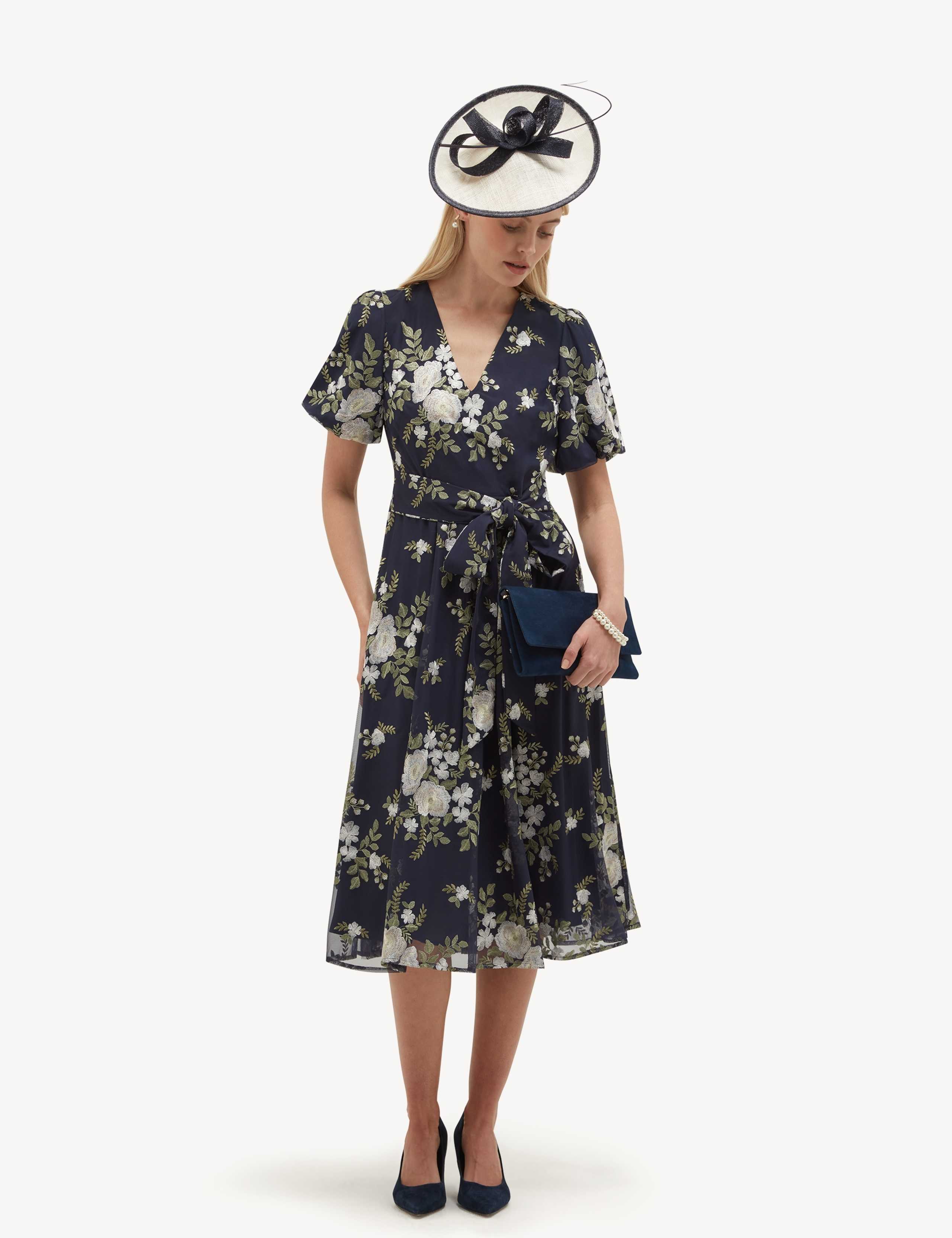 Embroidered Floral V-Neck Midi Skater Dress 4 of 6