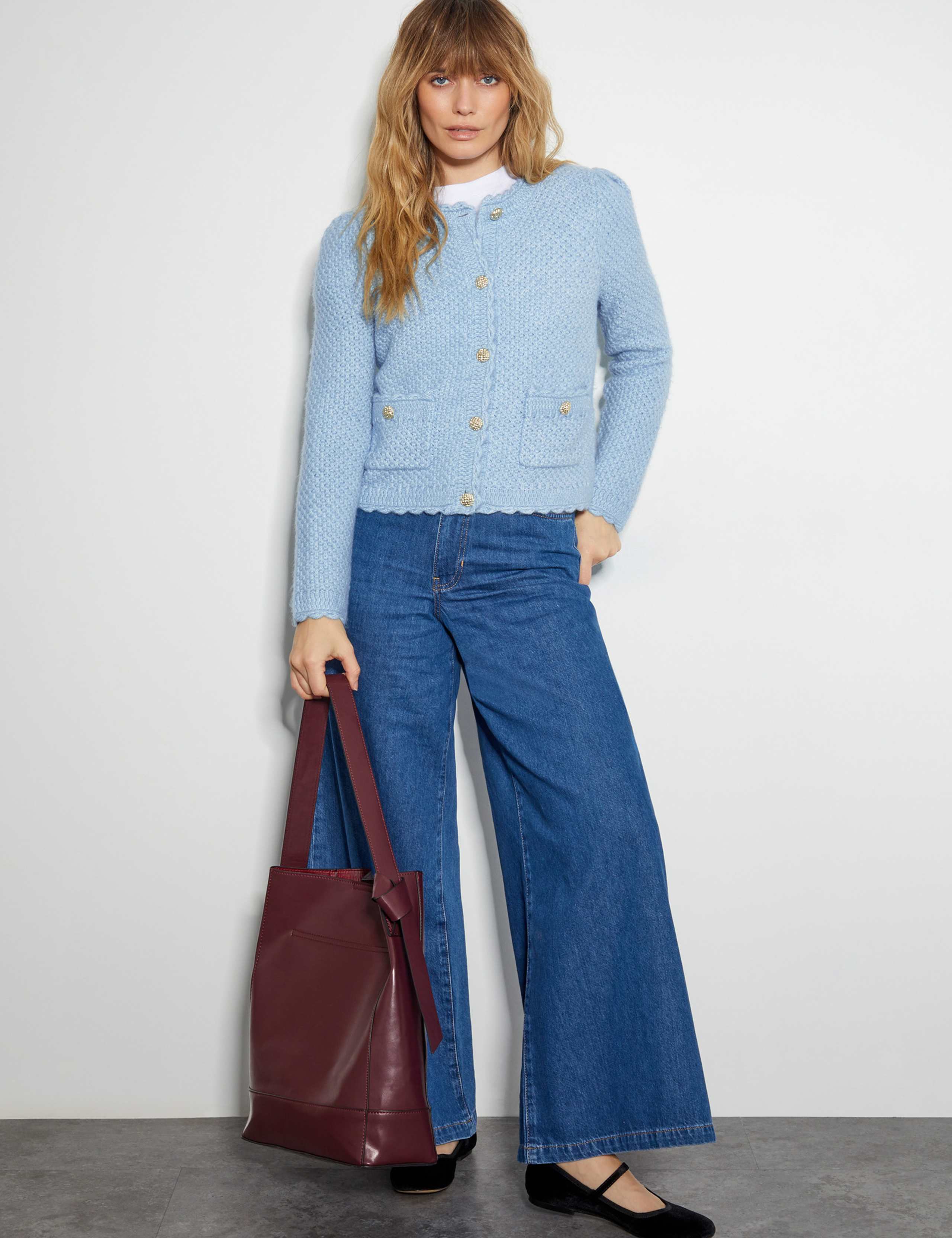 Textured Scallop Edge Cropped Cardigan 2 of 4