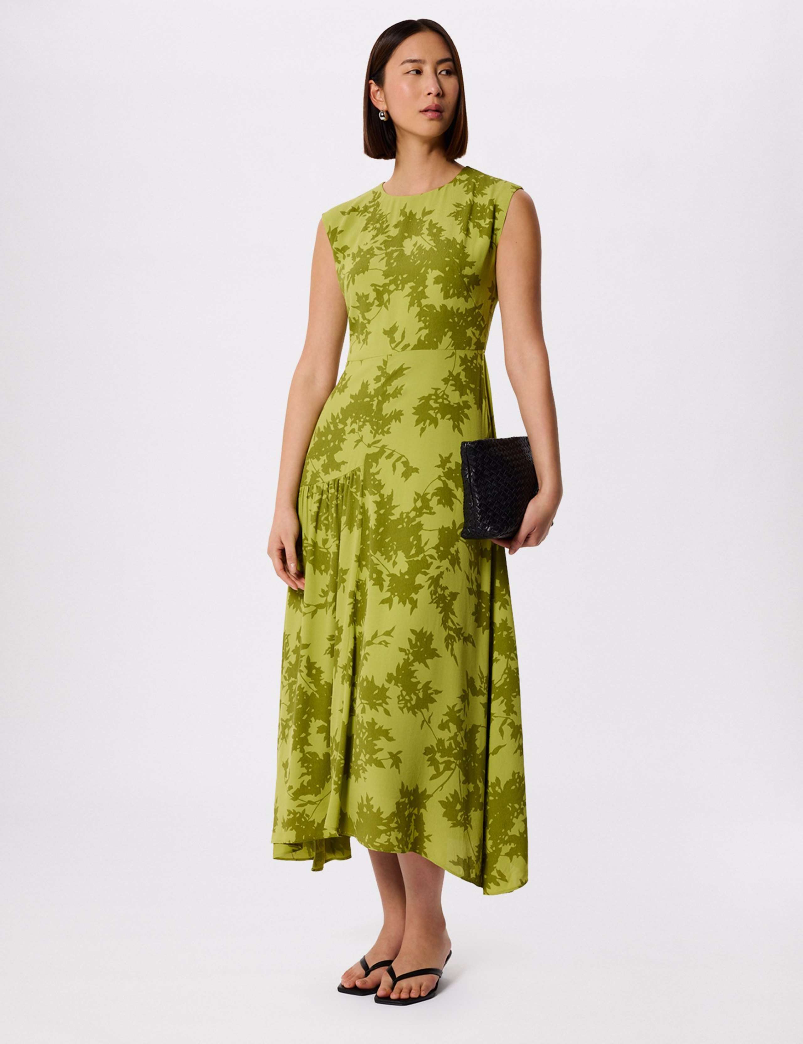 Floral Asymmetric Skirt Midi Skater Dress 1 of 5