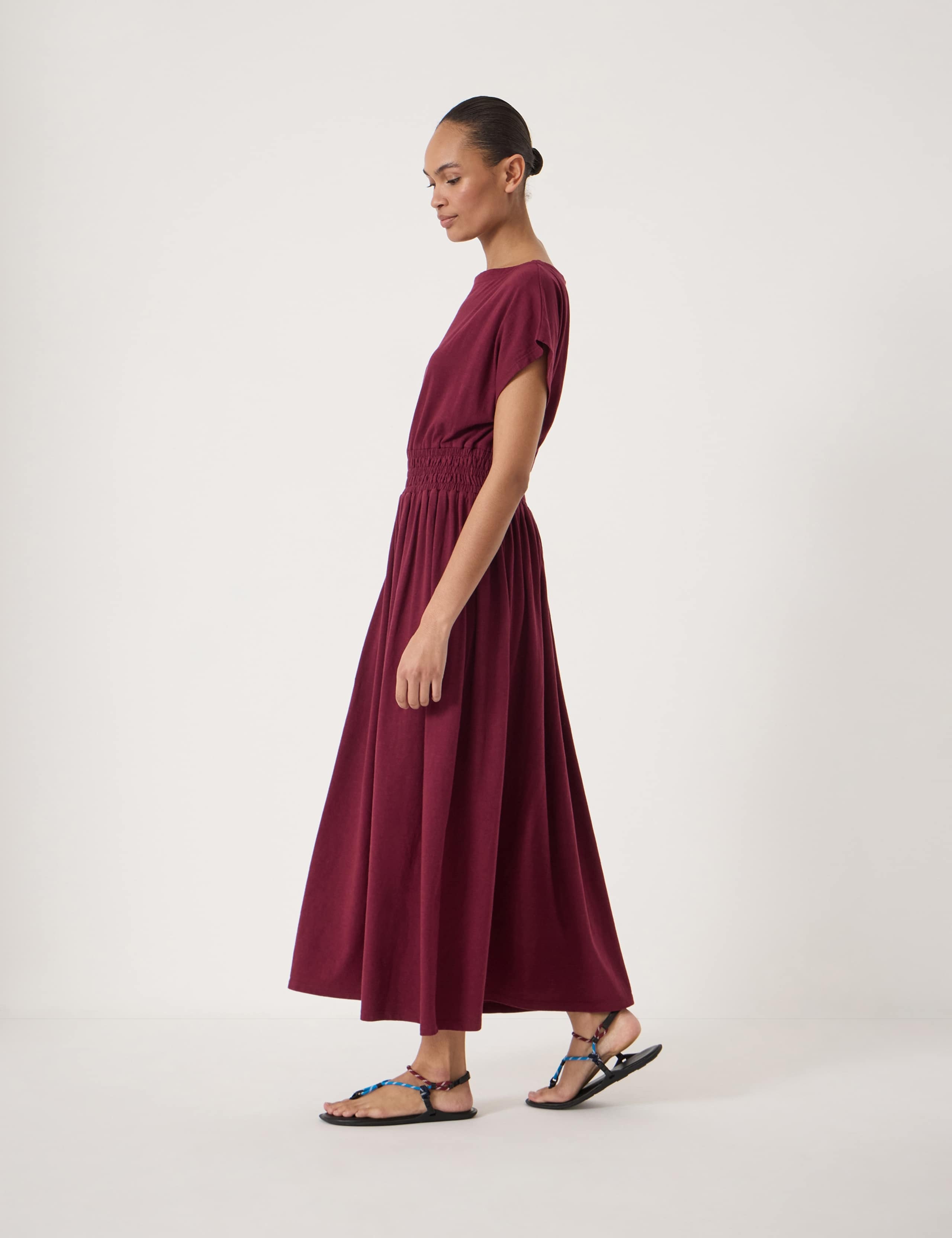 Jersey Slash Neck Midi Waisted Dress 3 of 5