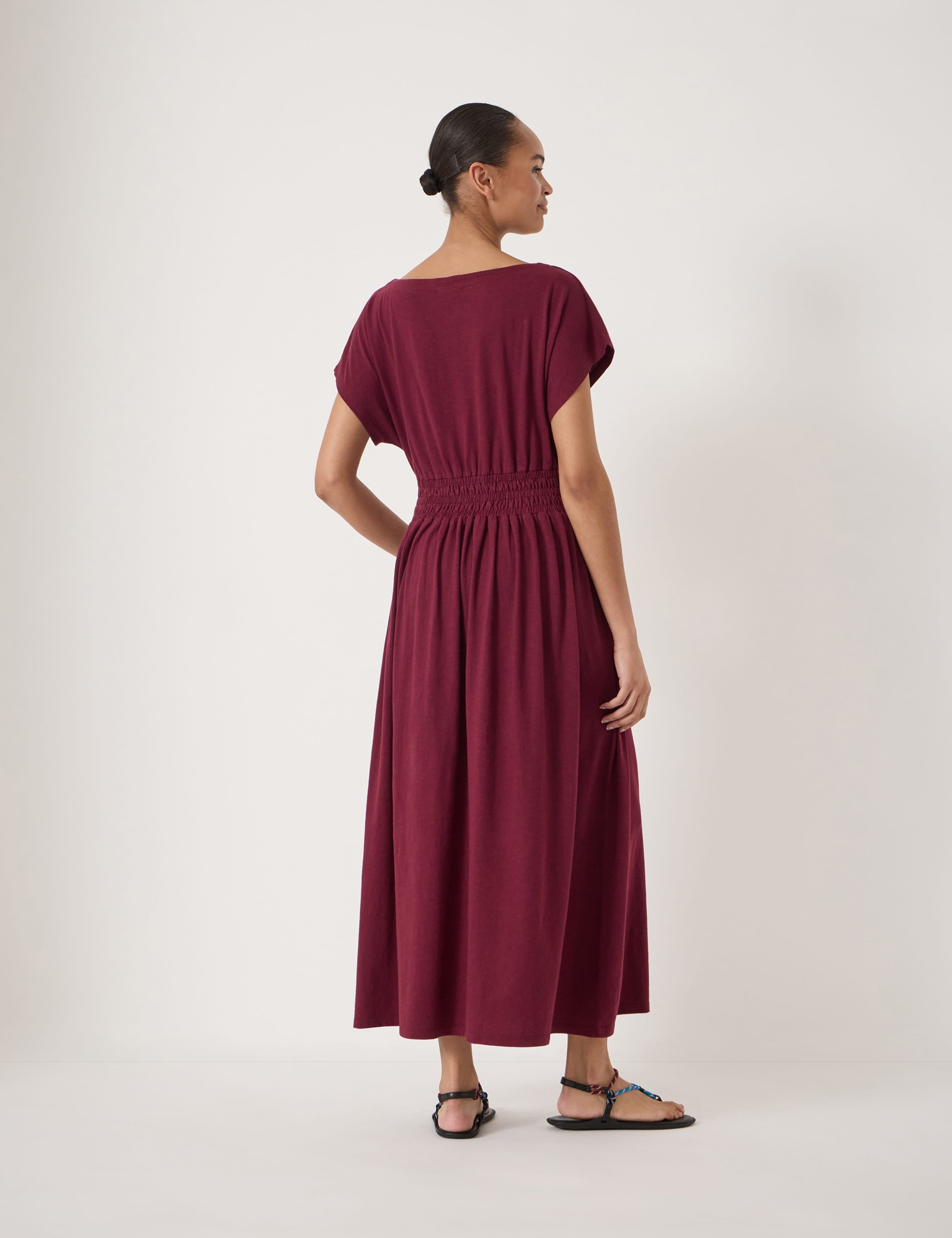 Jersey Slash Neck Midi Waisted Dress 4 of 5