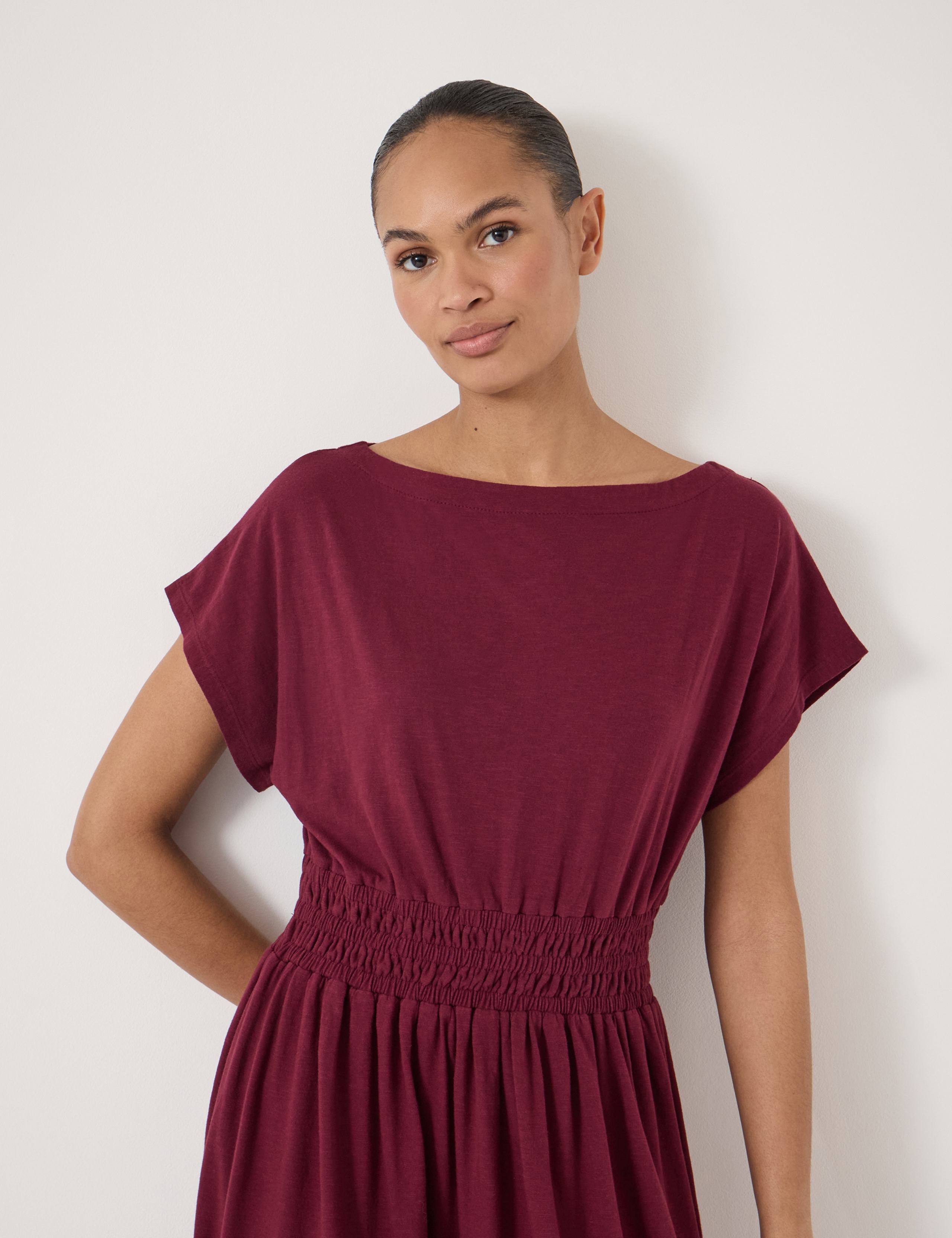 Jersey Slash Neck Midi Waisted Dress 5 of 5