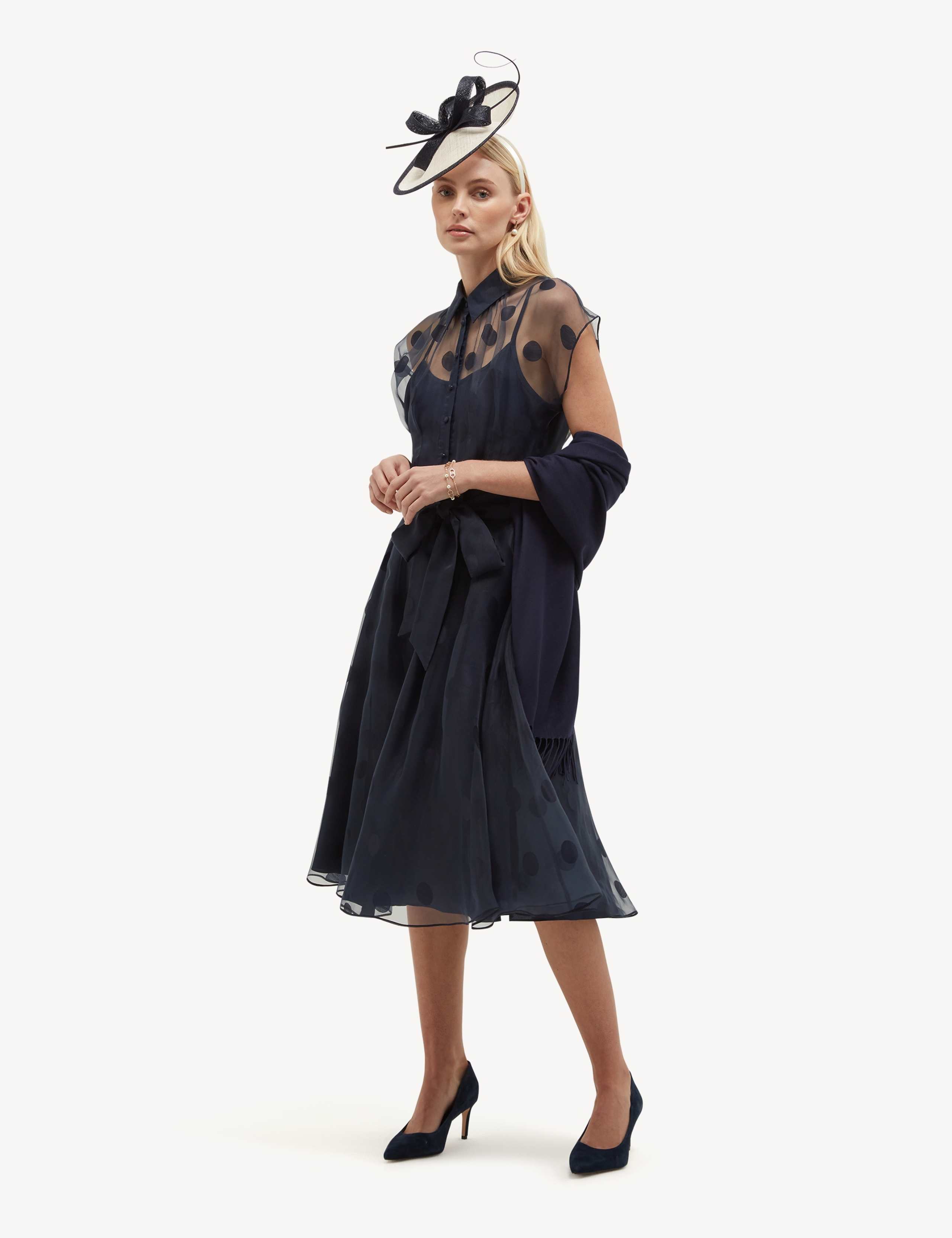 Sheer Polka Dot Knee Length Shirt Dress 3 of 5