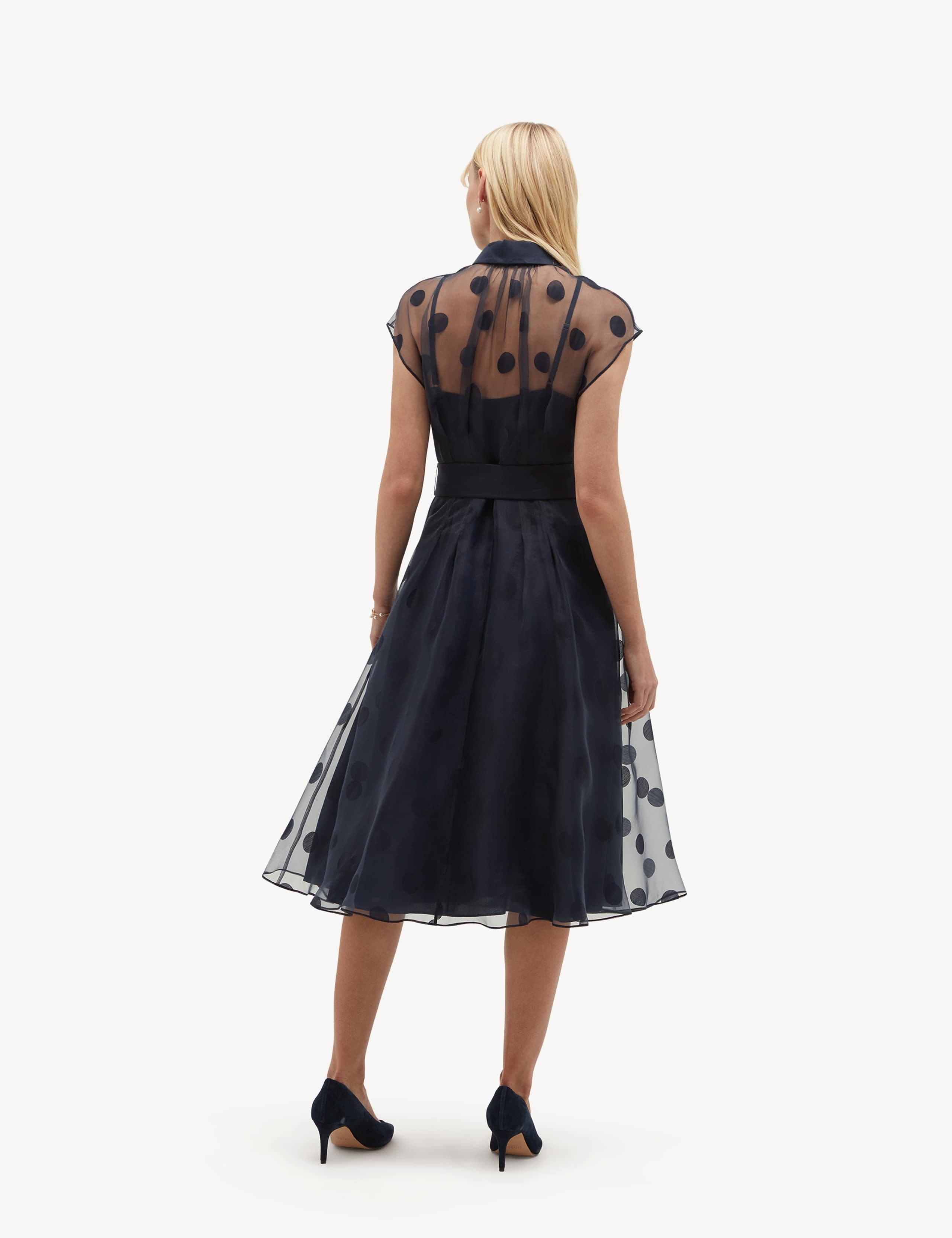 Sheer Polka Dot Knee Length Shirt Dress 5 of 5