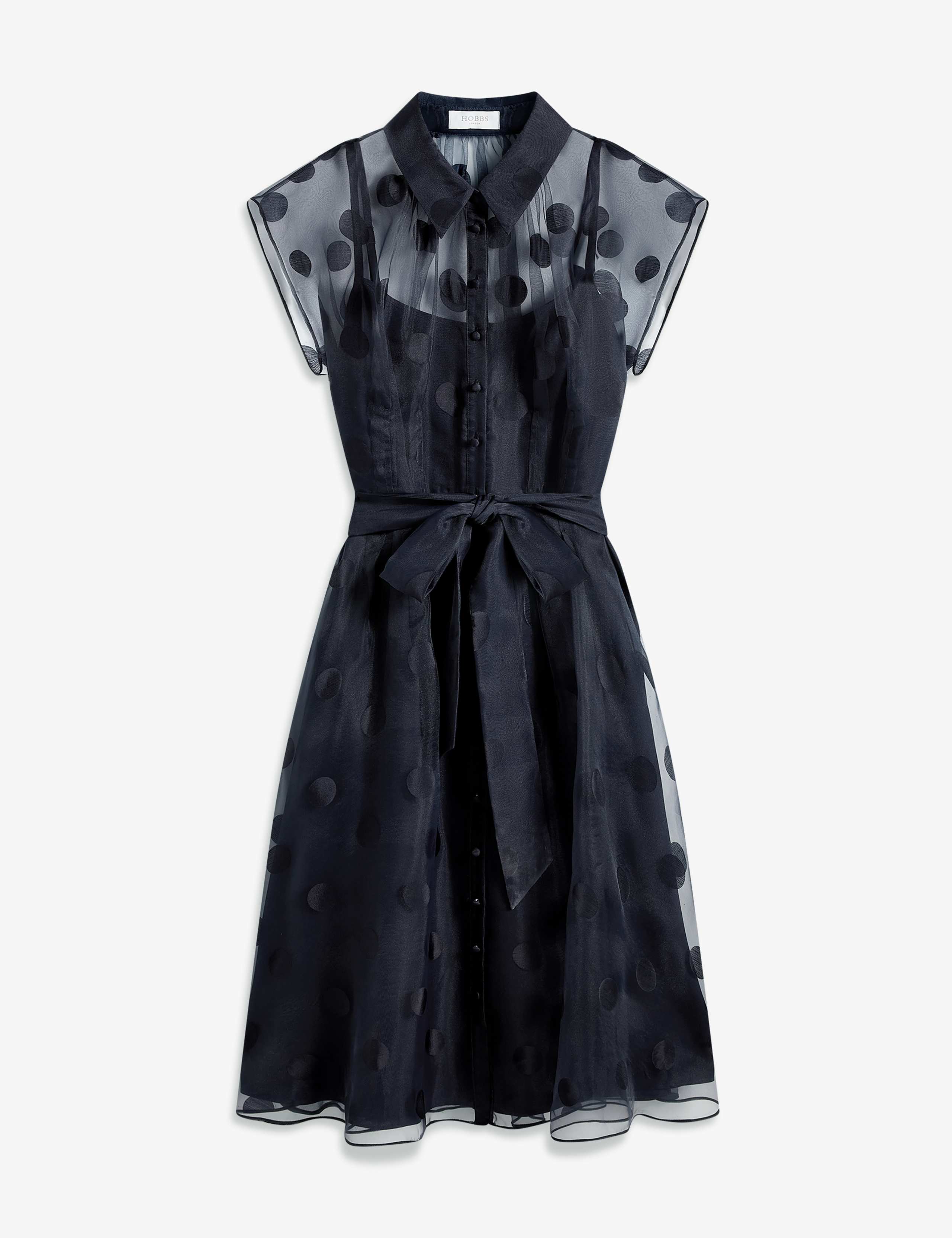 Sheer Polka Dot Knee Length Shirt Dress 2 of 5