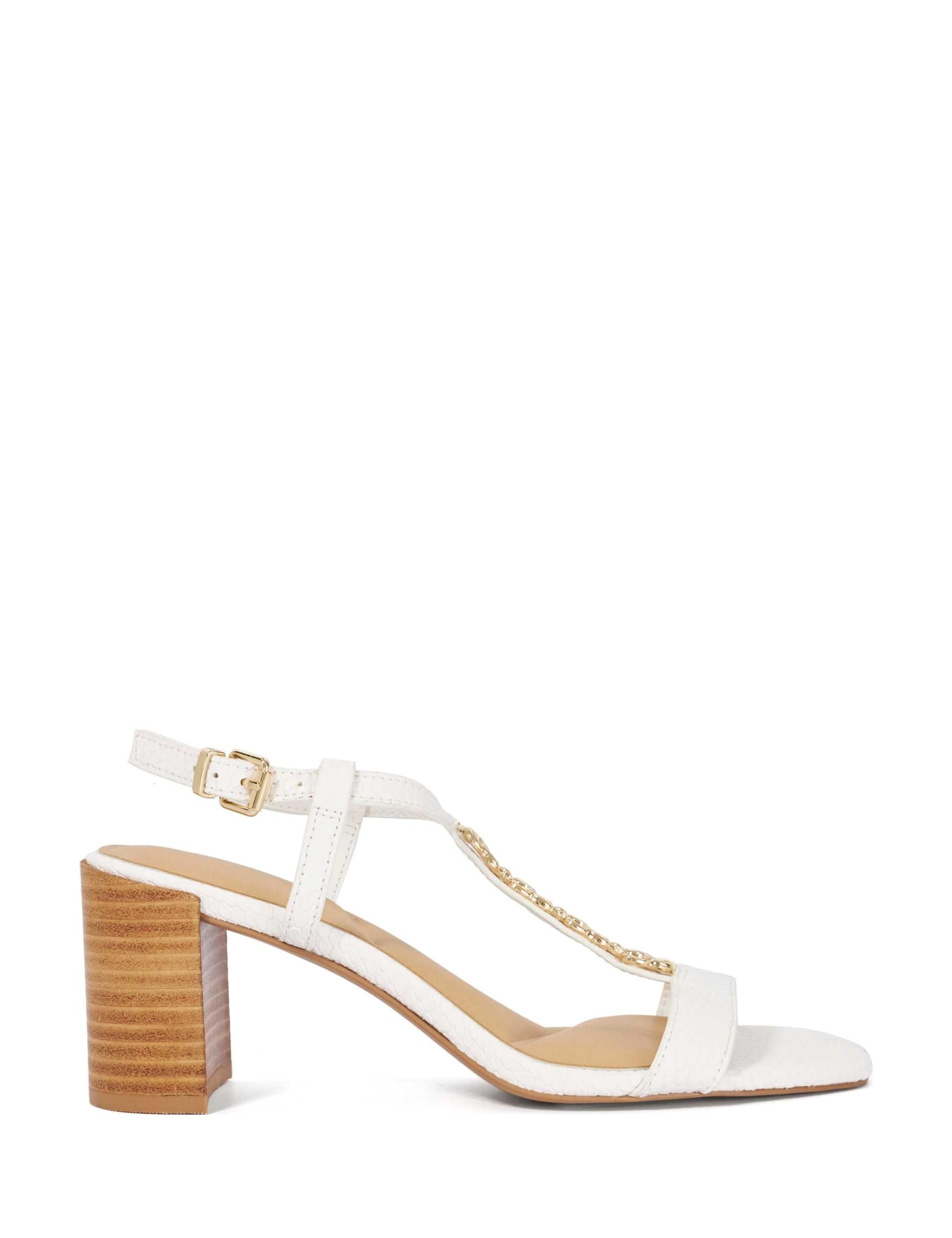 Leather Chain Detail Block Heel Sandals 1 of 5