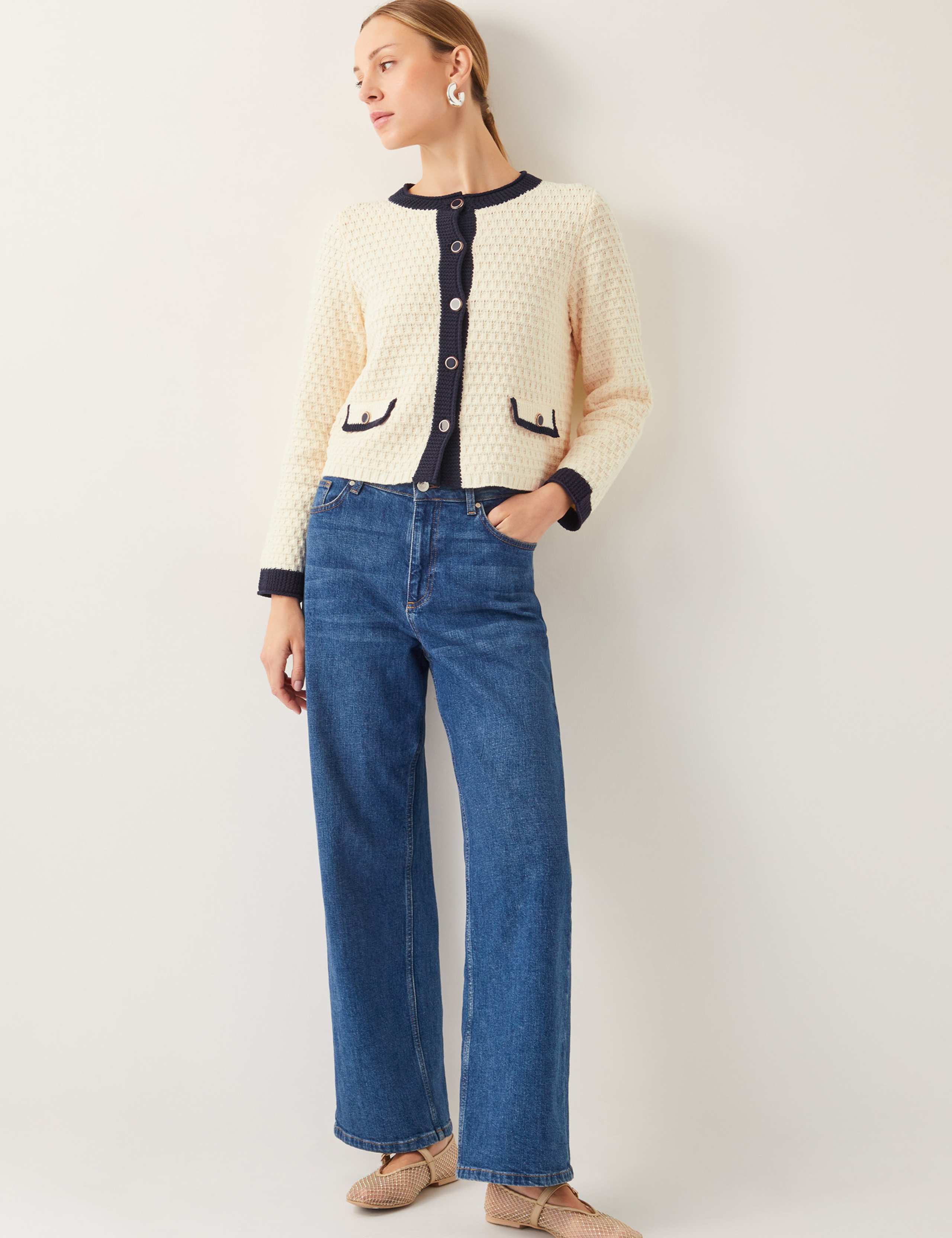 Cotton Rich Textured Collarless Knitted Jacket 3 of 4