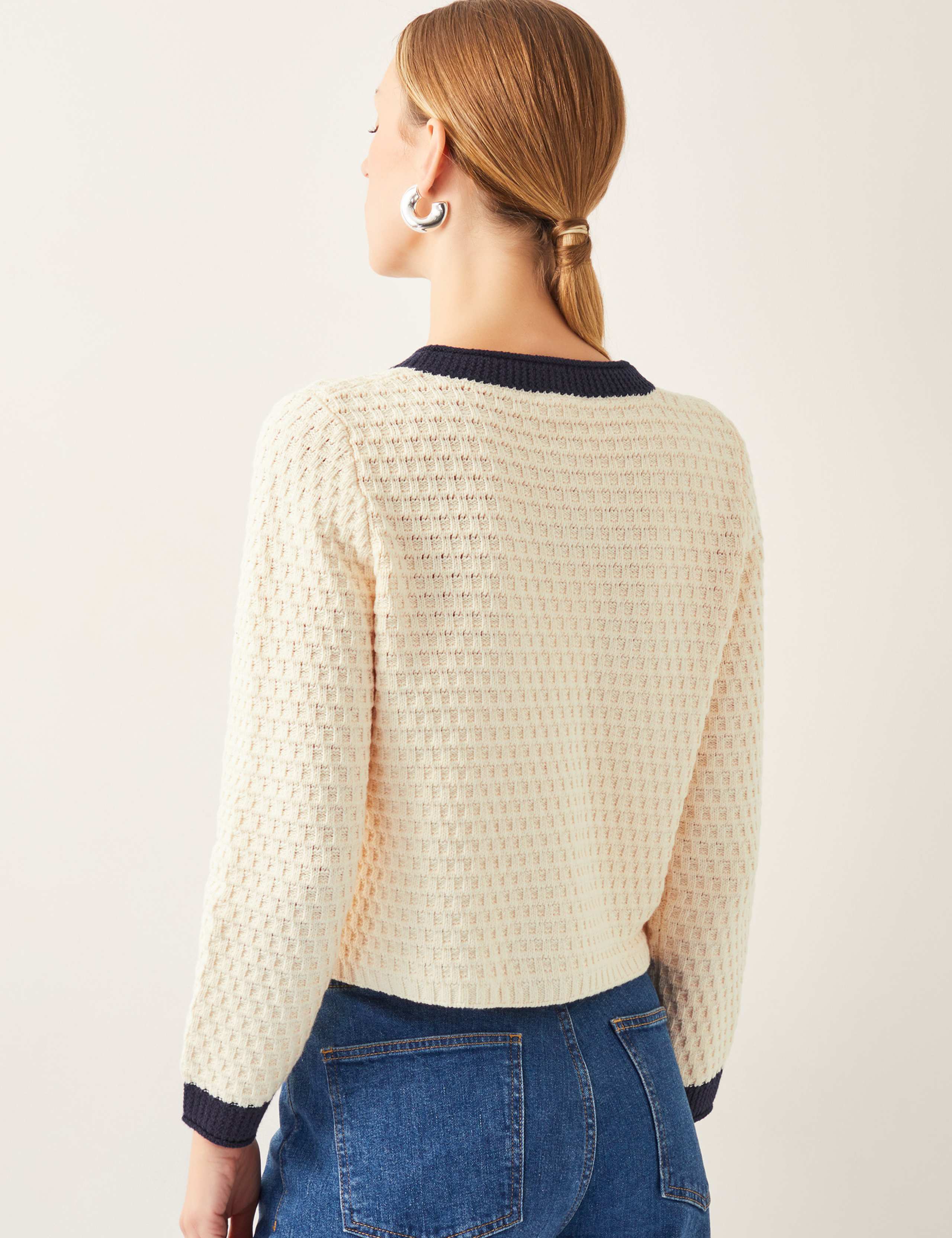 Cotton Rich Textured Collarless Knitted Jacket 4 of 4
