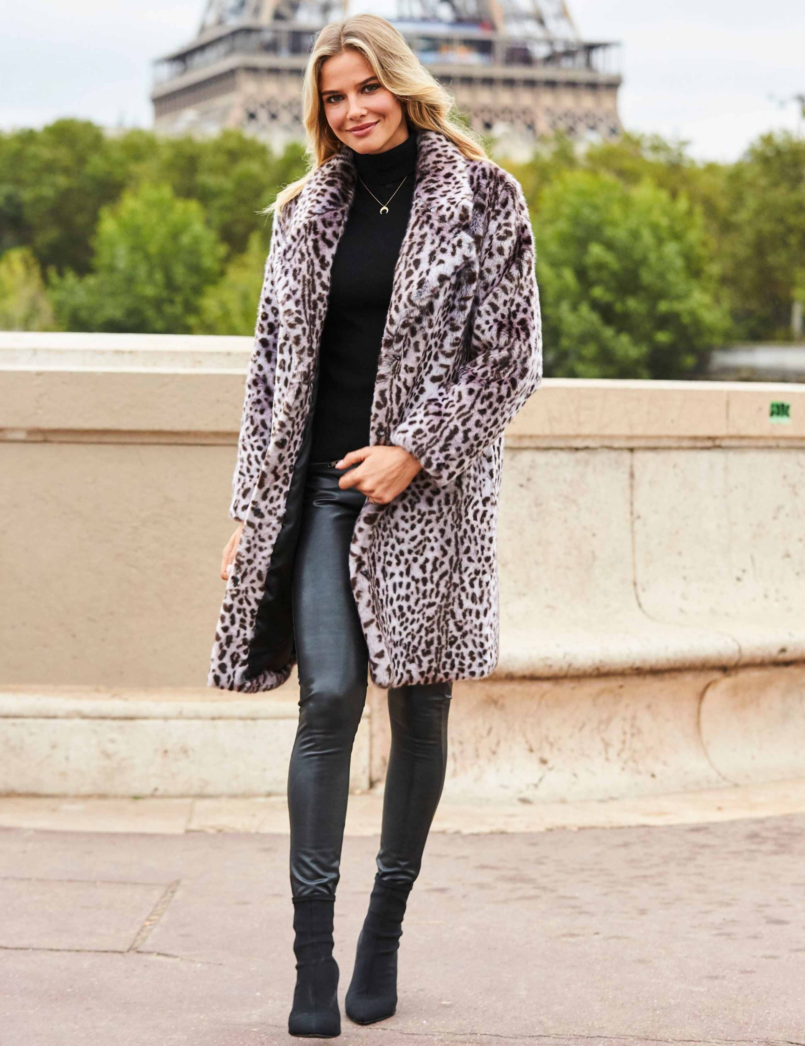 Faux Fur Cheetah Print Longline Coat 3 of 6