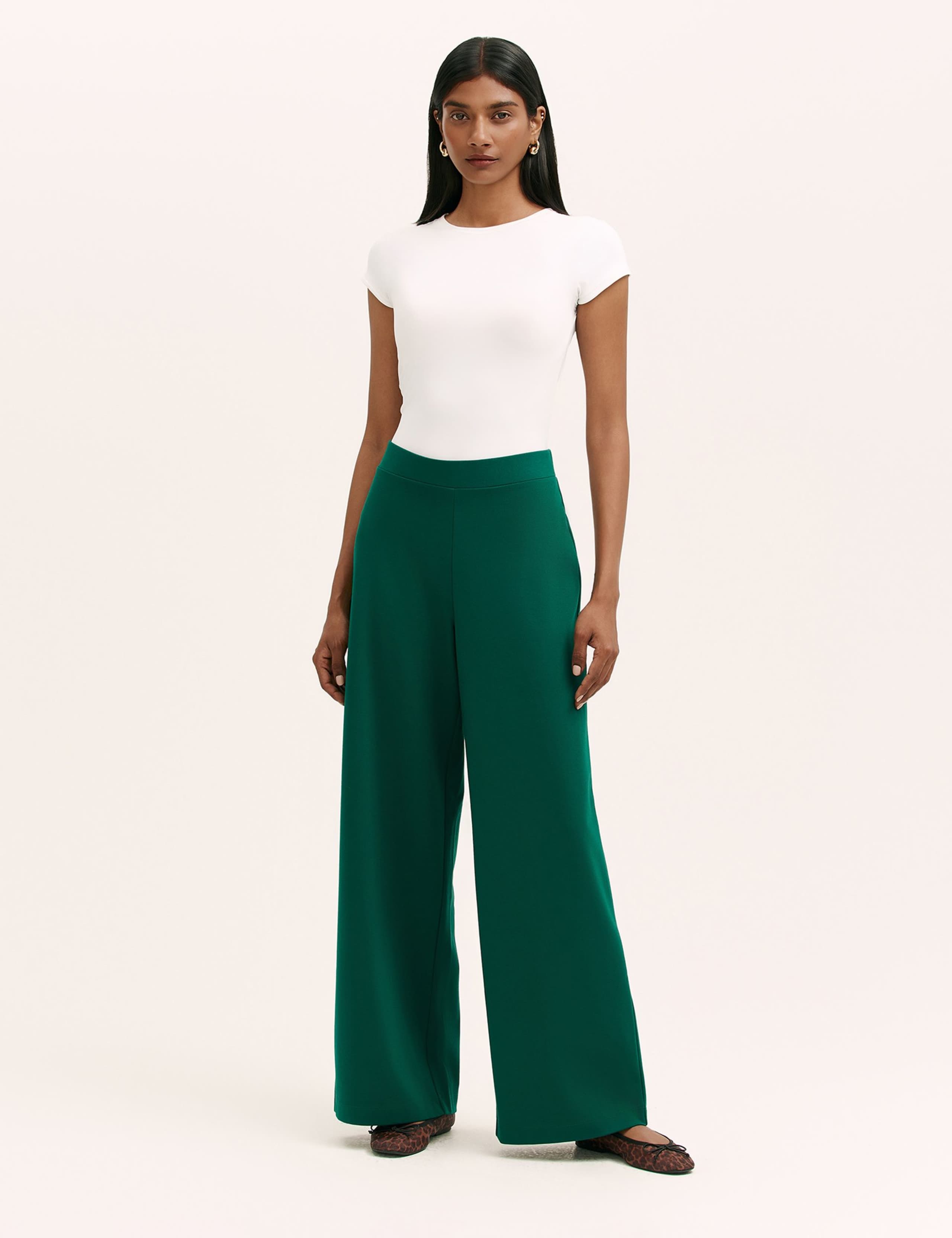 Jersey Elasticated Waist Wide Leg Trousers 1 of 5