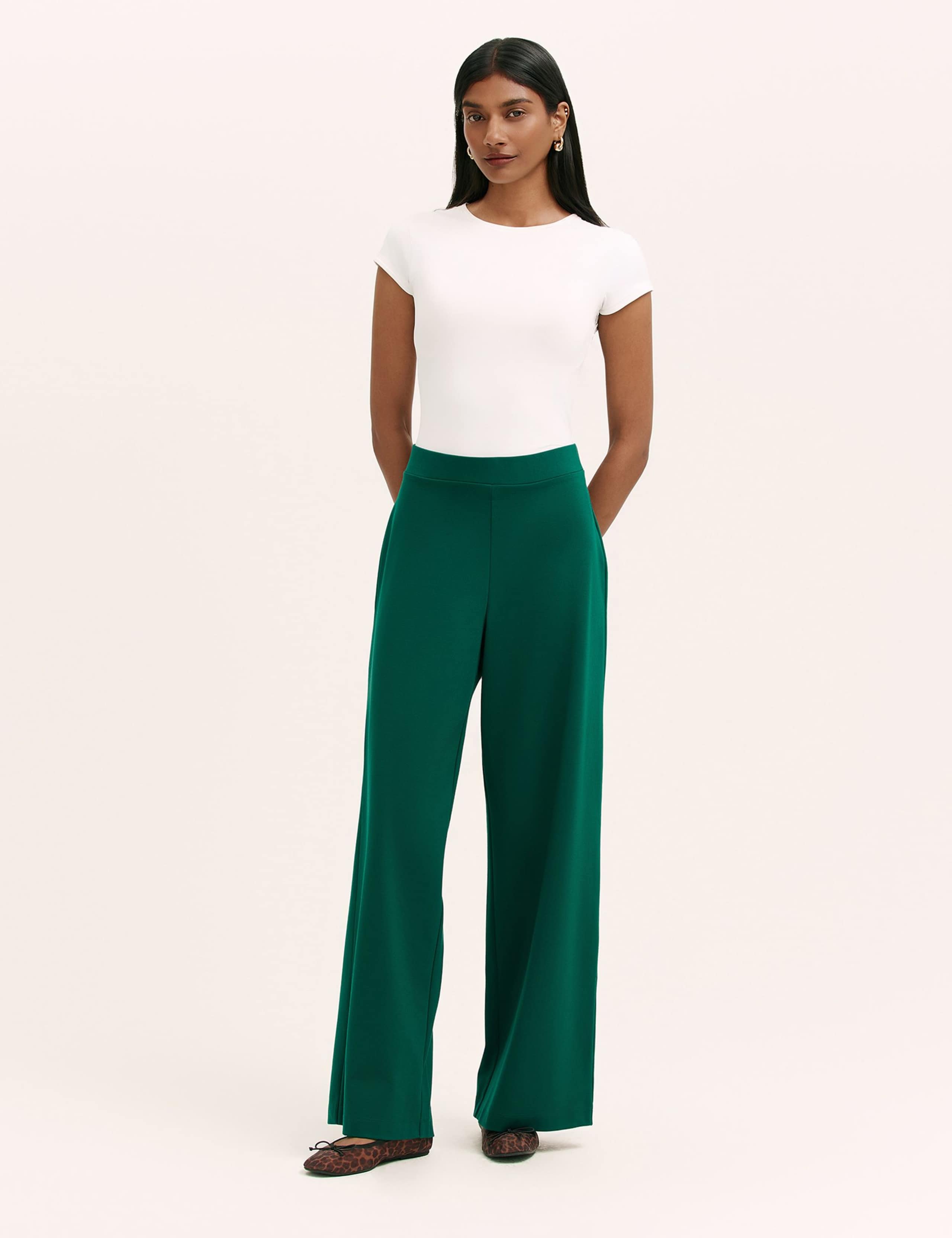Jersey Elasticated Waist Wide Leg Trousers 2 of 5