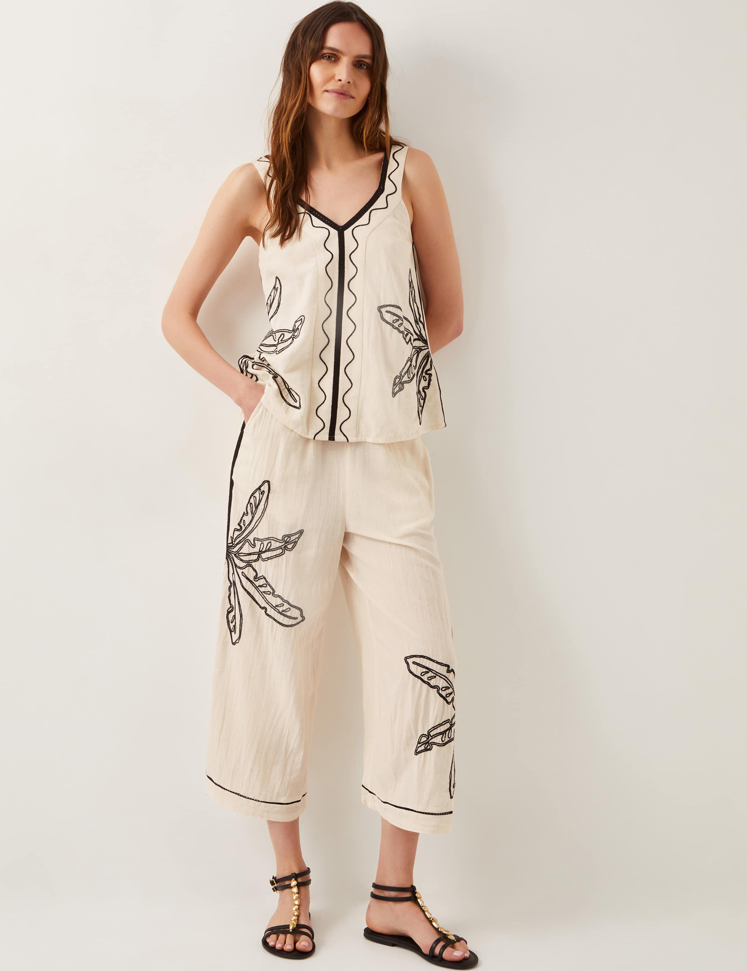 Cotton Blend V-Neck Embroidered Cami Top 2 of 5