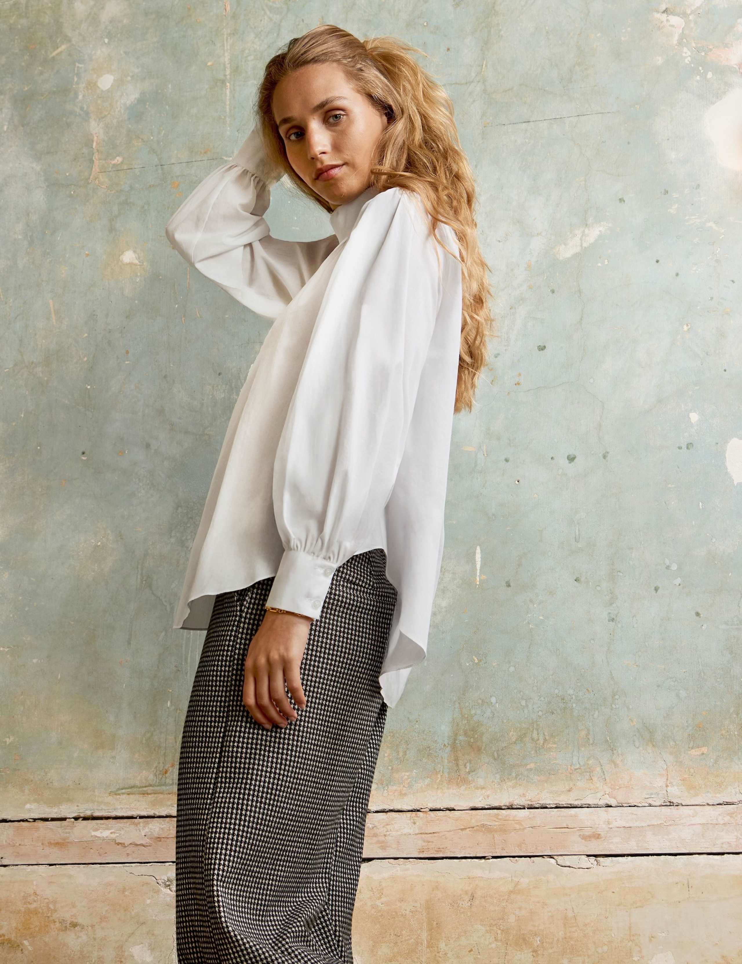 Pure Cotton High Neck Blouson Sleeve Blouse 2 of 5