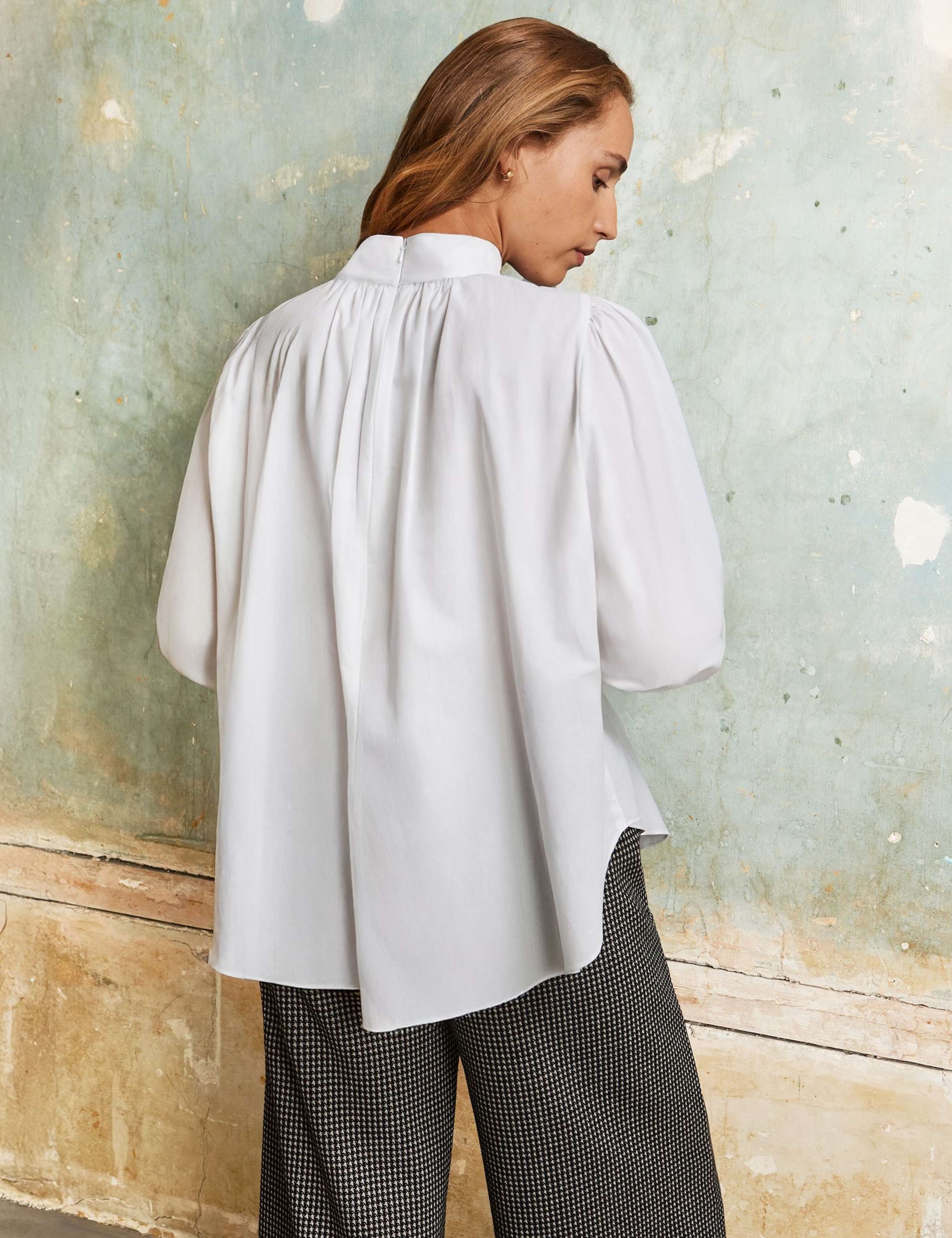 Pure Cotton High Neck Blouson Sleeve Blouse 3 of 5