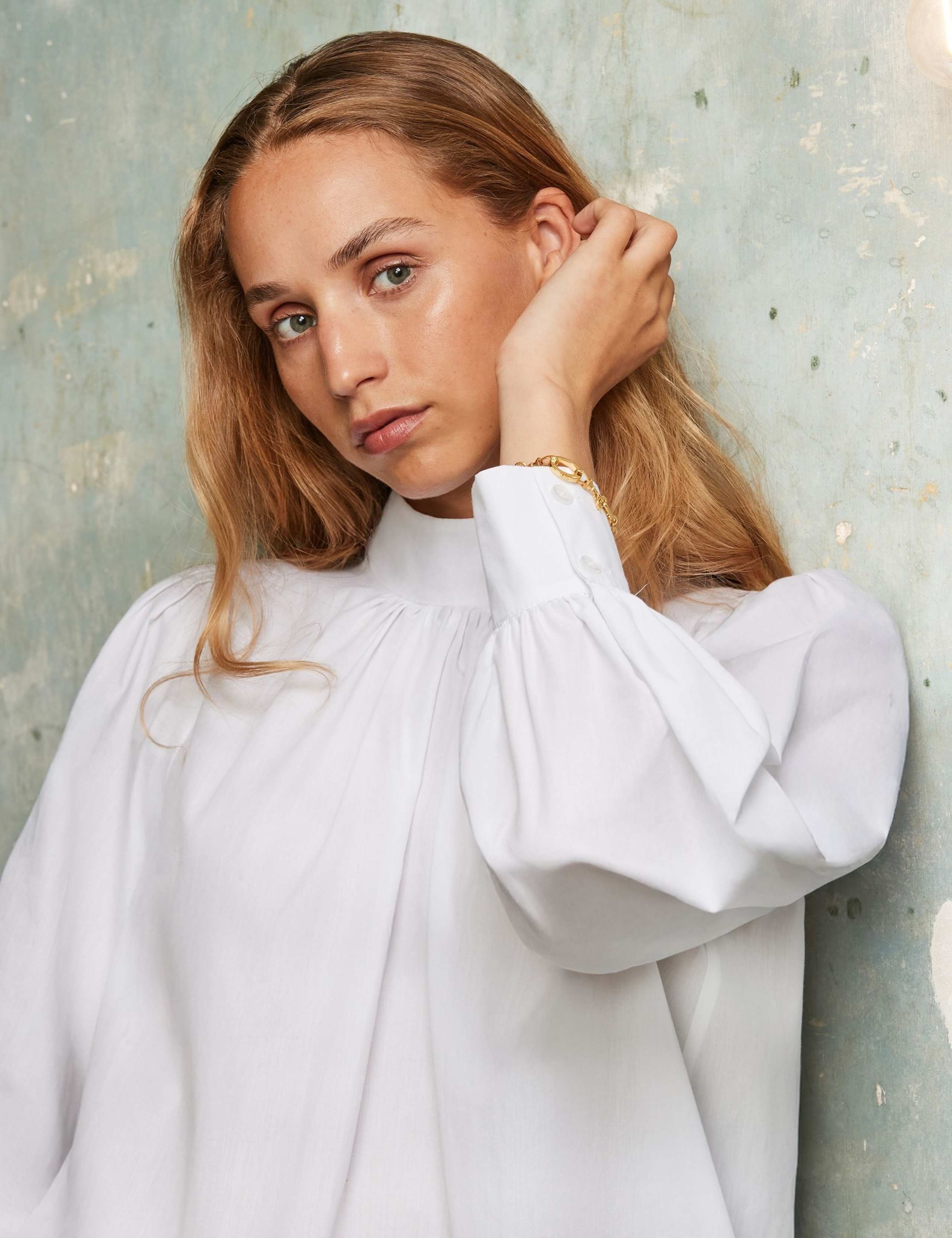 Pure Cotton High Neck Blouson Sleeve Blouse 4 of 5