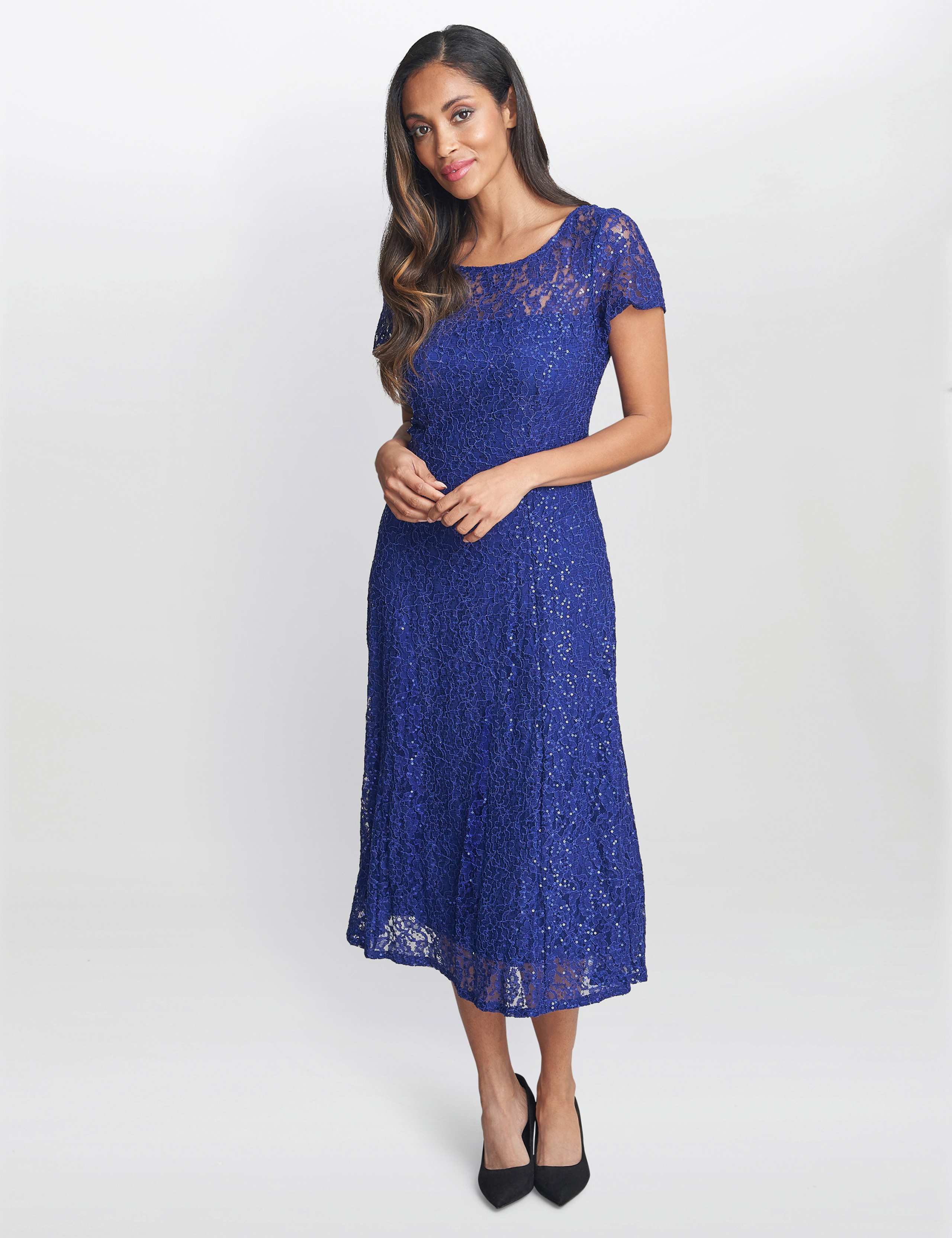 Sequin Lace Midi Swing Dress 3 of 5