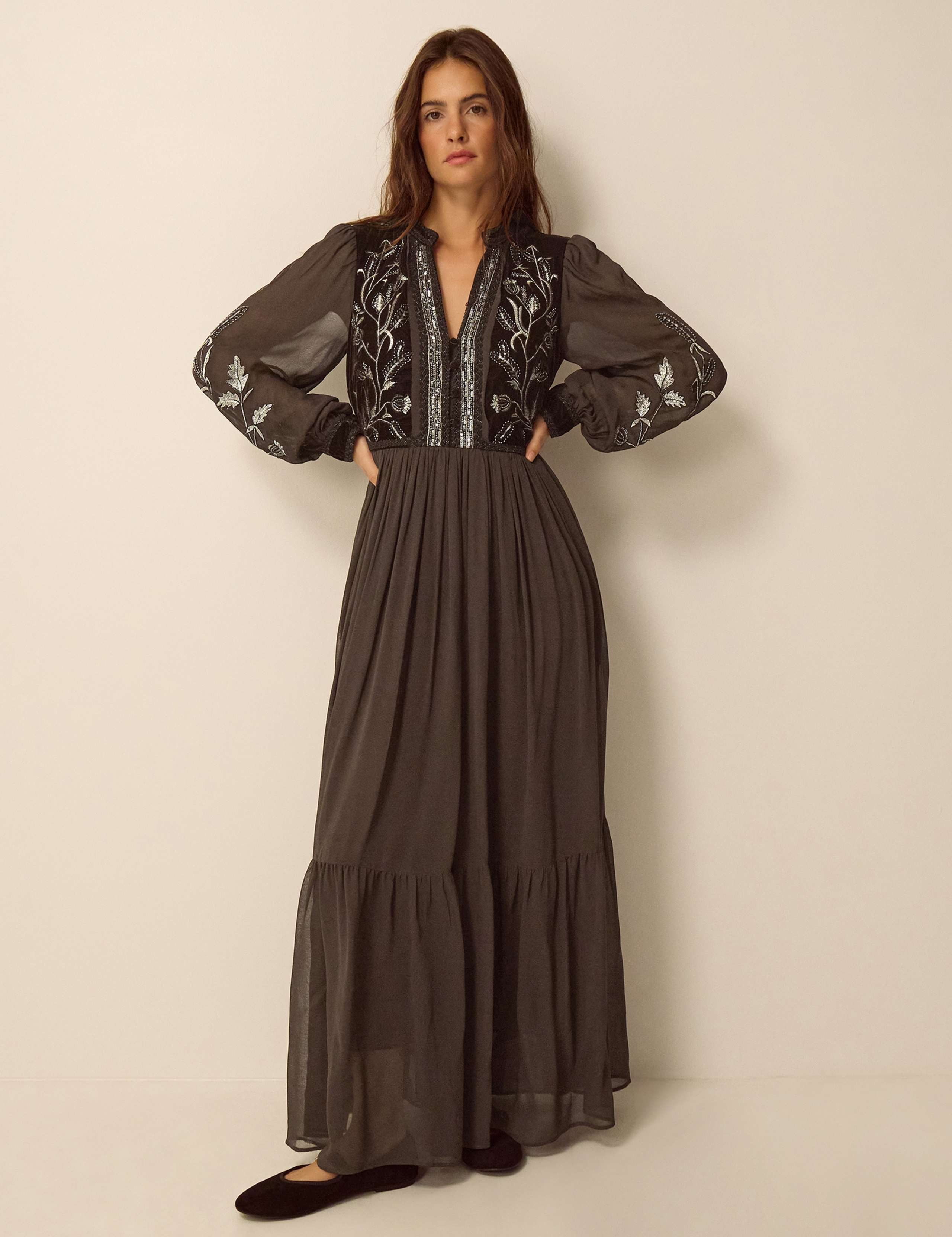 Embellished V-Neck Maxi Tea Dress 1 of 5