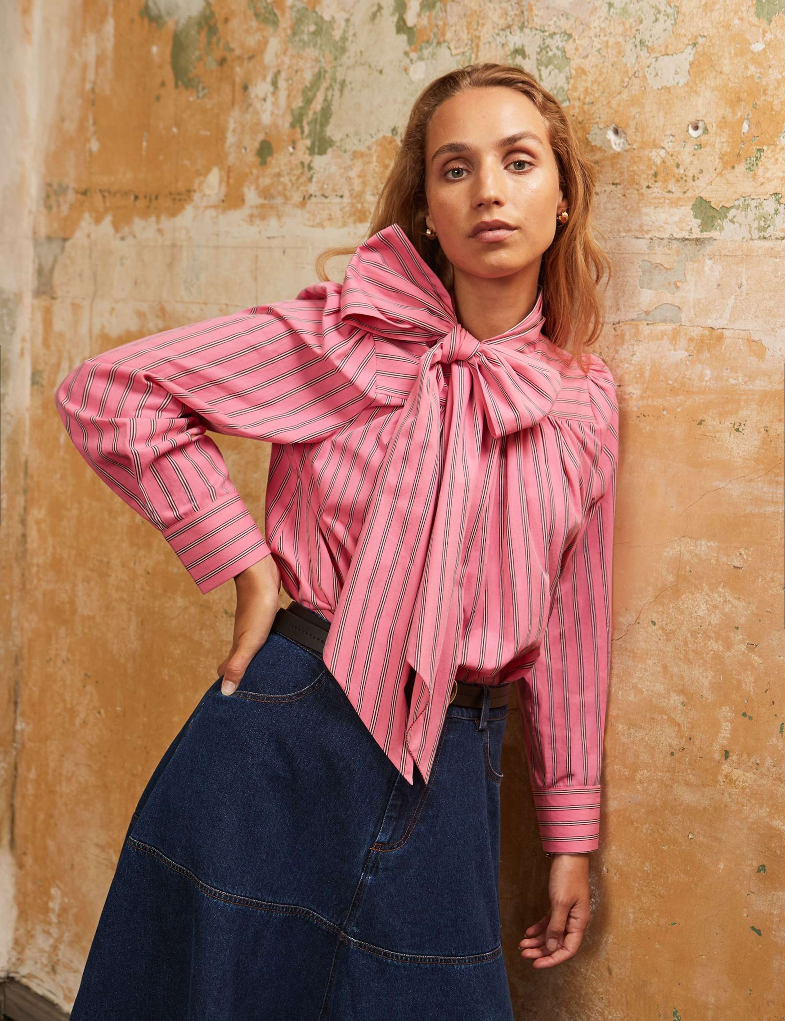Pure Cotton Stripe Bow Shirt 2 of 5