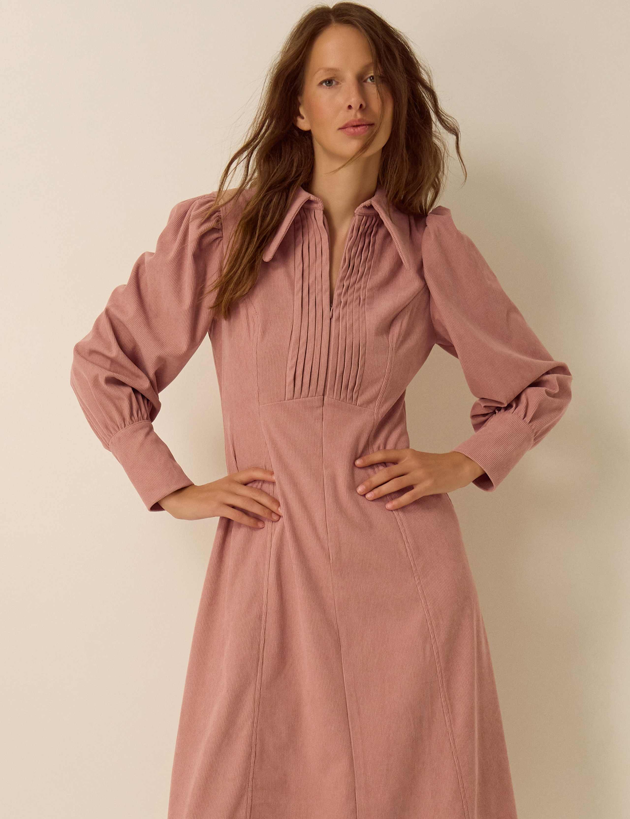 Cord Blouson Sleeve Midi Shirt Dress 3 of 5