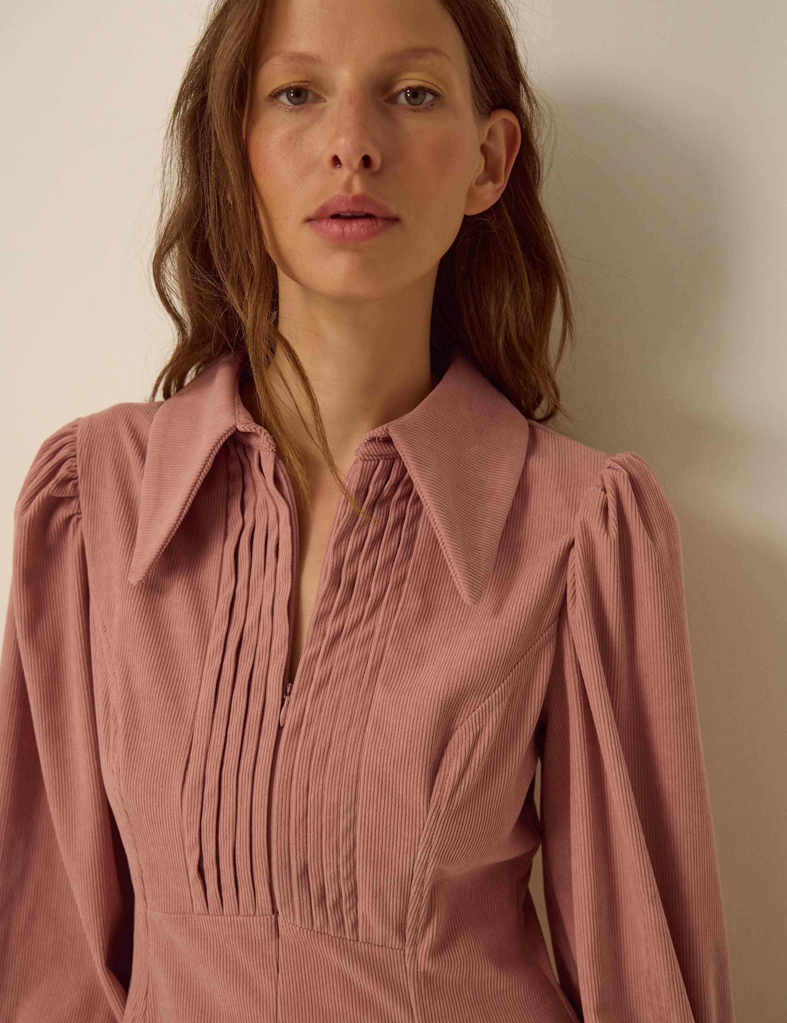 Cord Blouson Sleeve Midi Shirt Dress 4 of 5