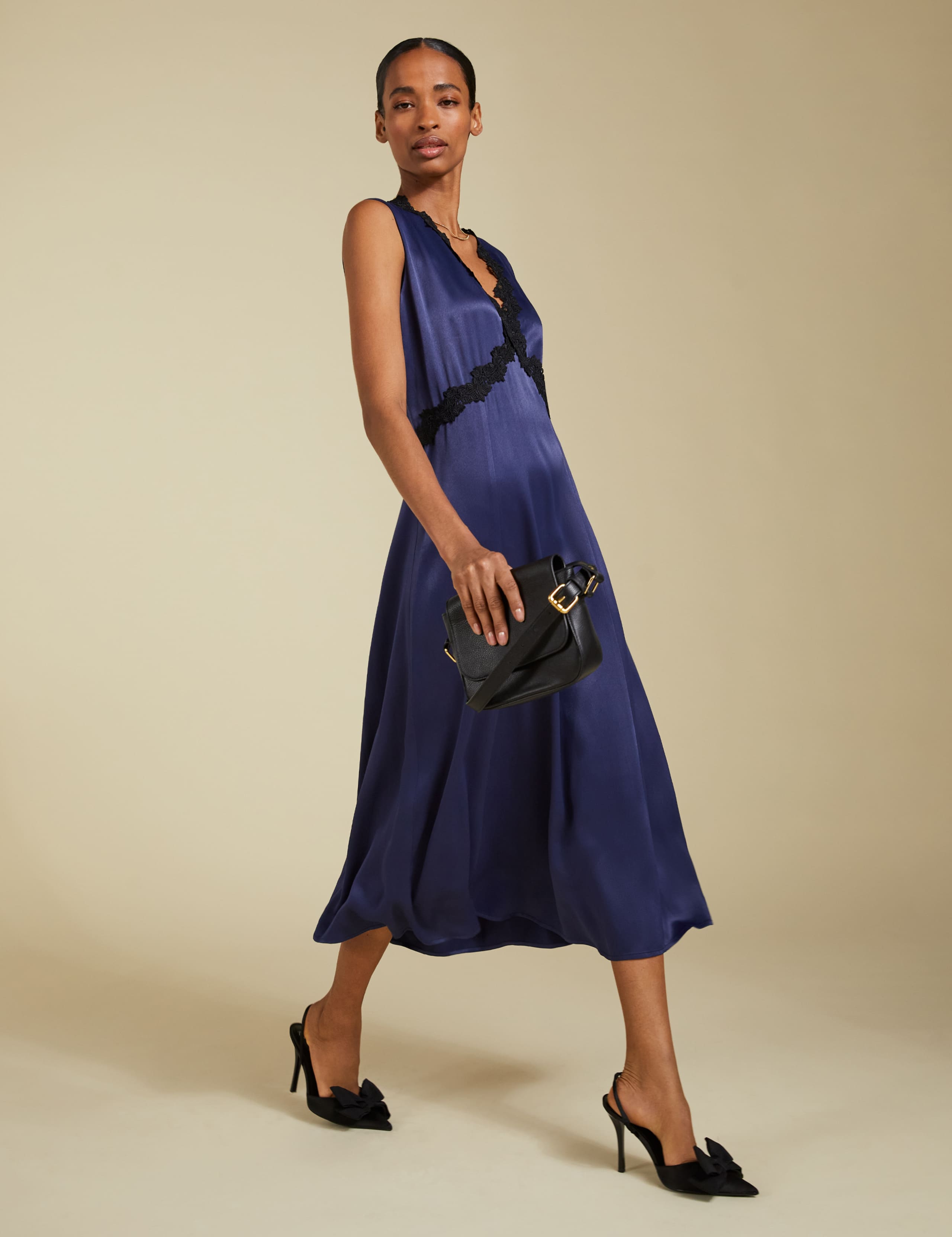 Satin V-Neck Midi Skater Dress 3 of 5