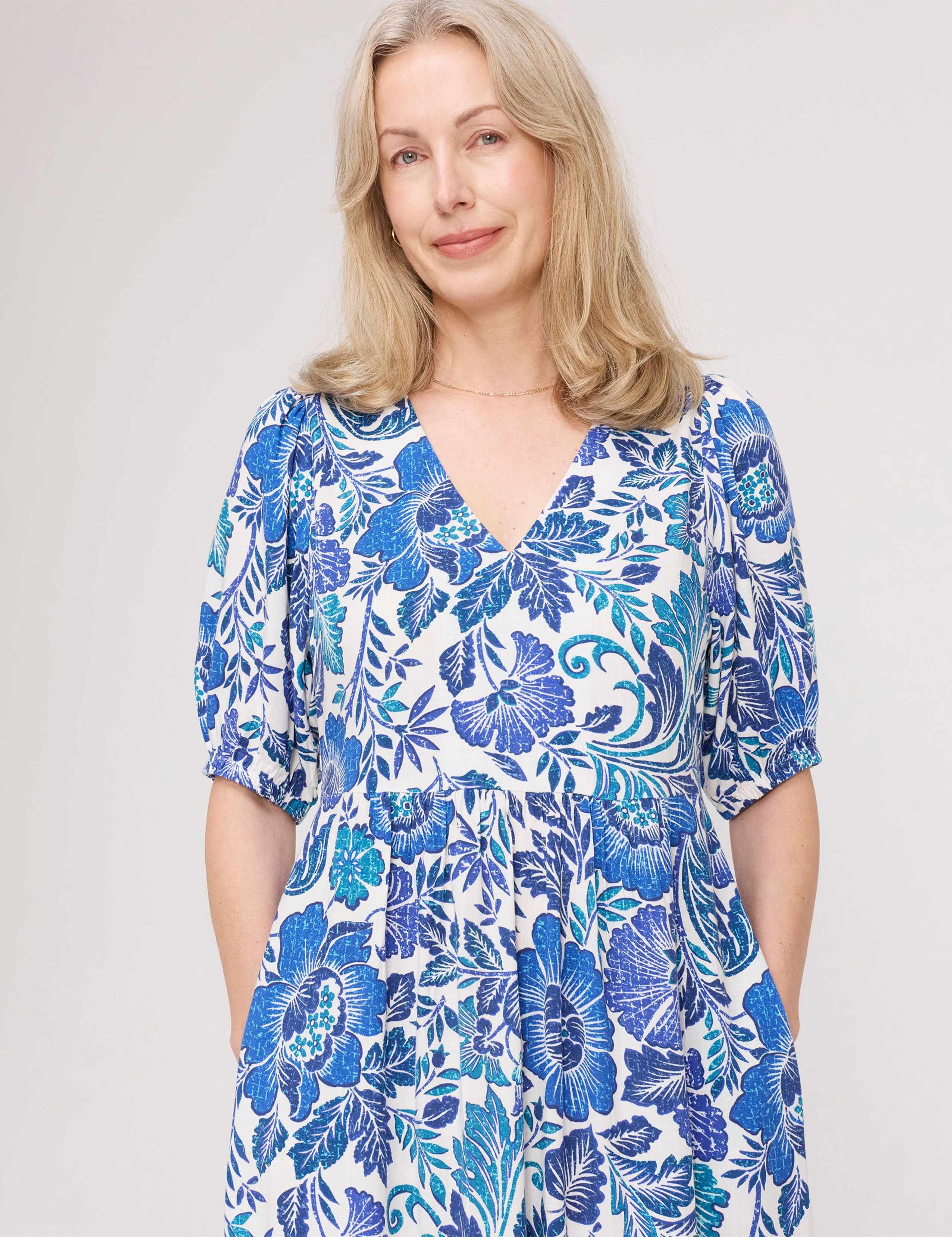 Floral V-Neck Midi Waisted Dress 5 of 5