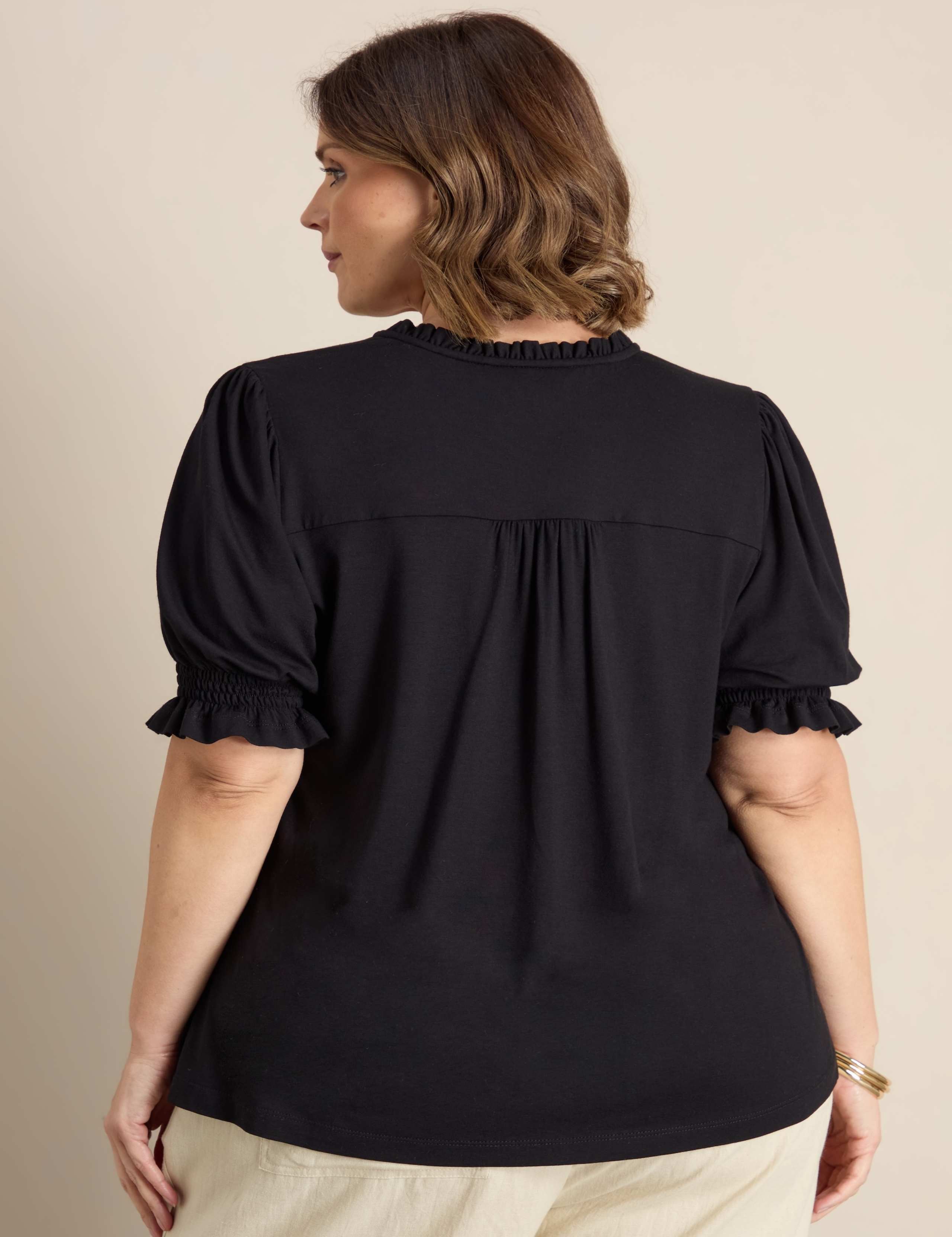 Jersey Shirred Sleeve V-Neck Top 4 of 4