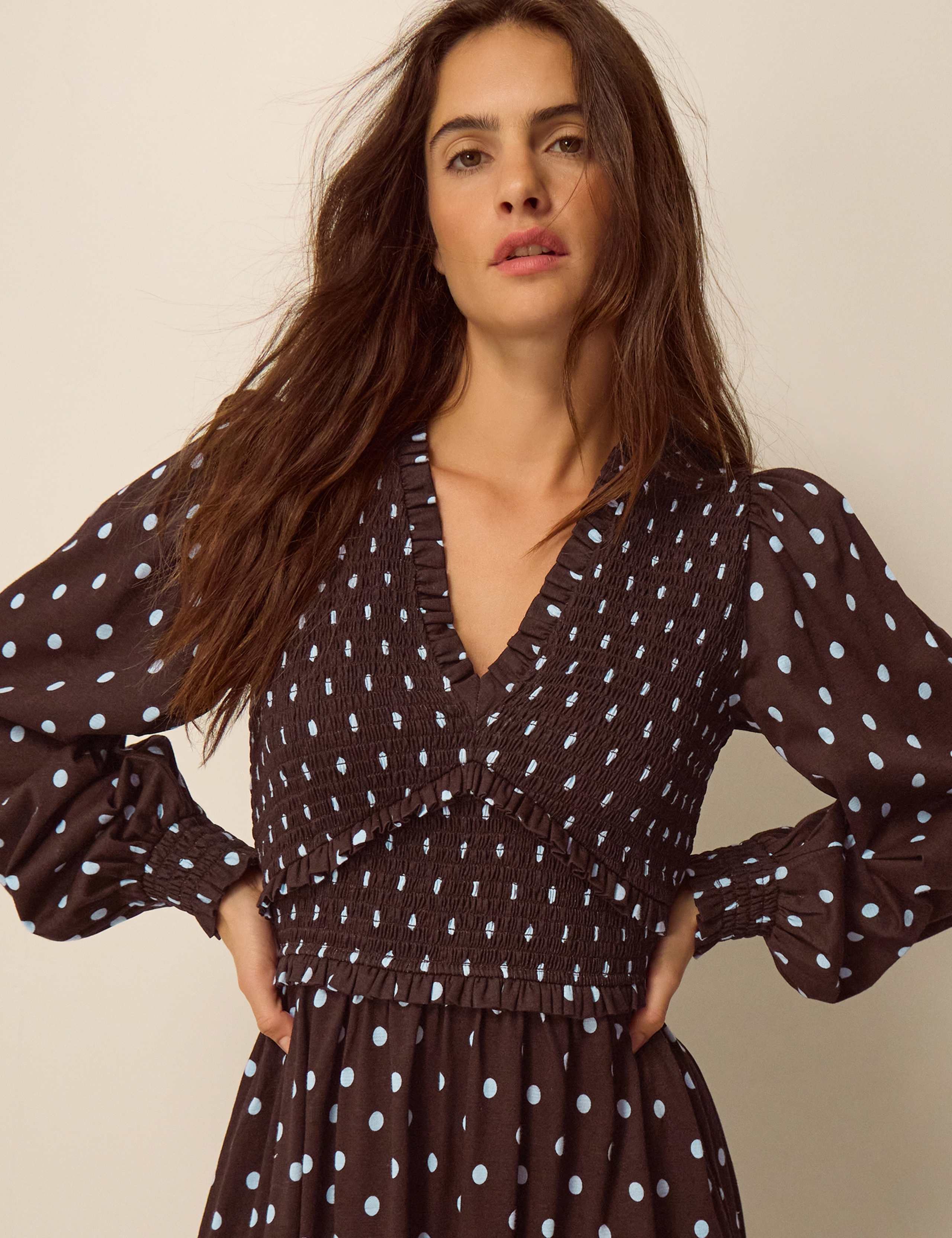 Jersey Polka Dot V-Neck Midi Skater Dress 2 of 4