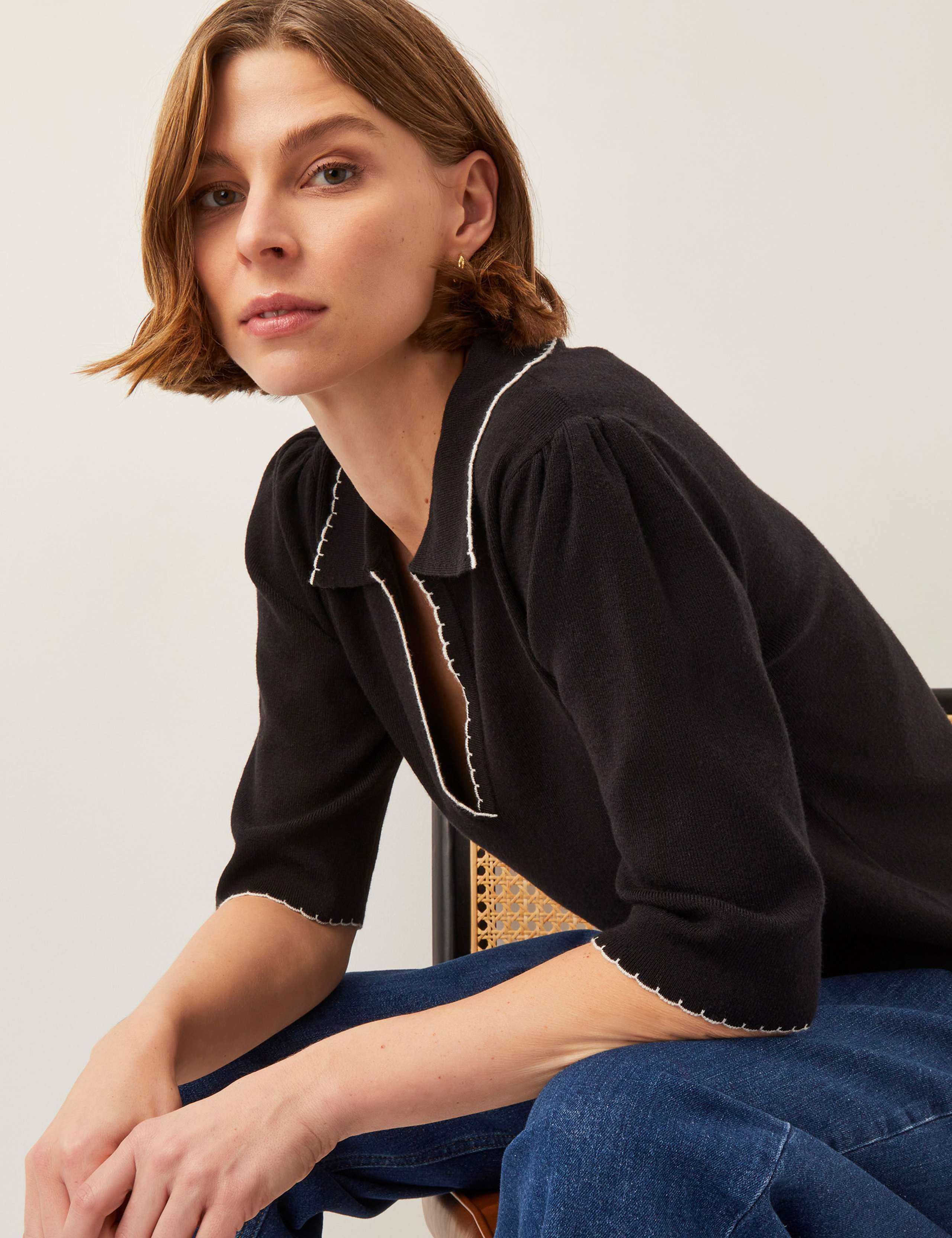 Collared V-Neck Contrast Trim Jumper 3 of 4