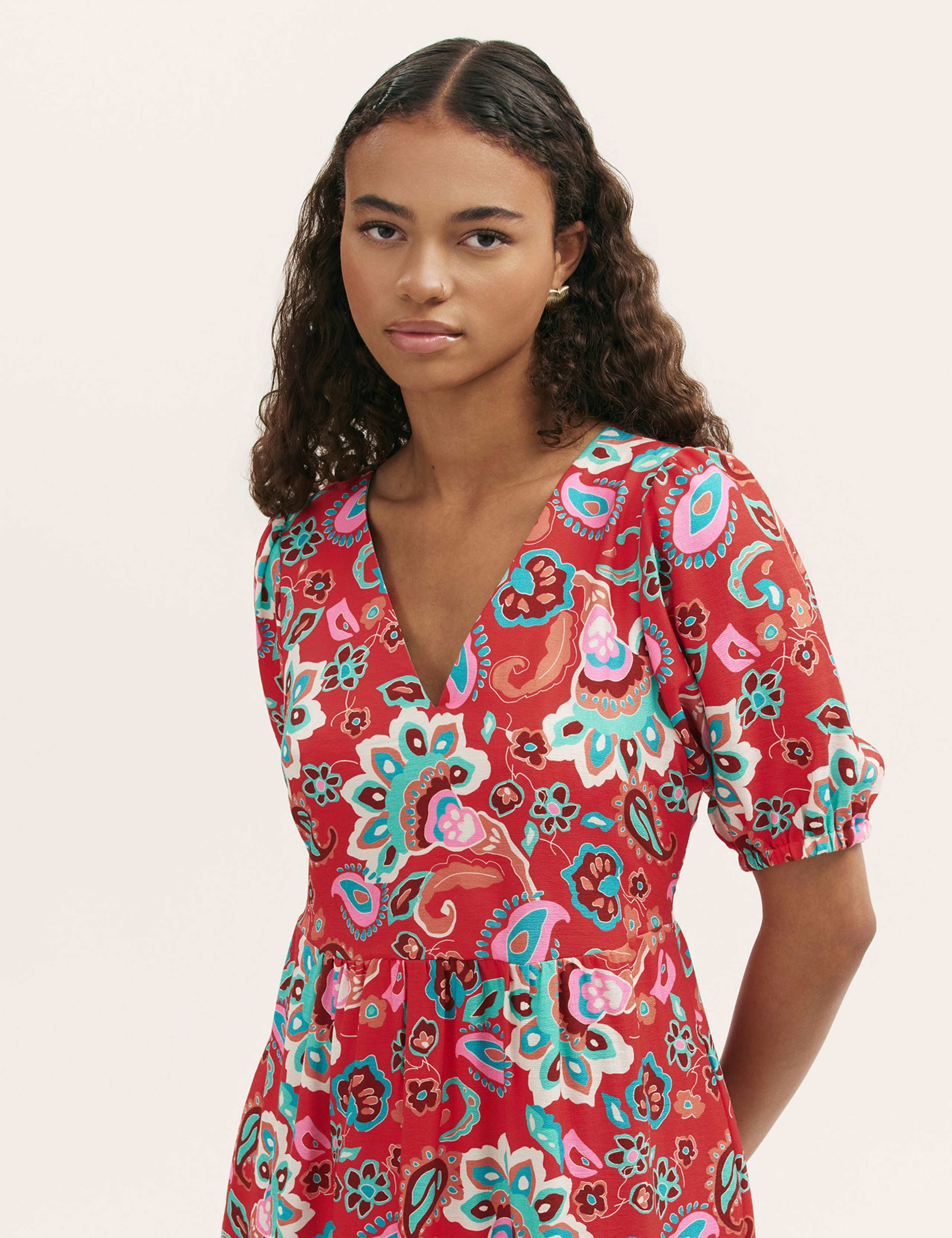 Floral V-Neck Midi Smock Dress 4 of 4
