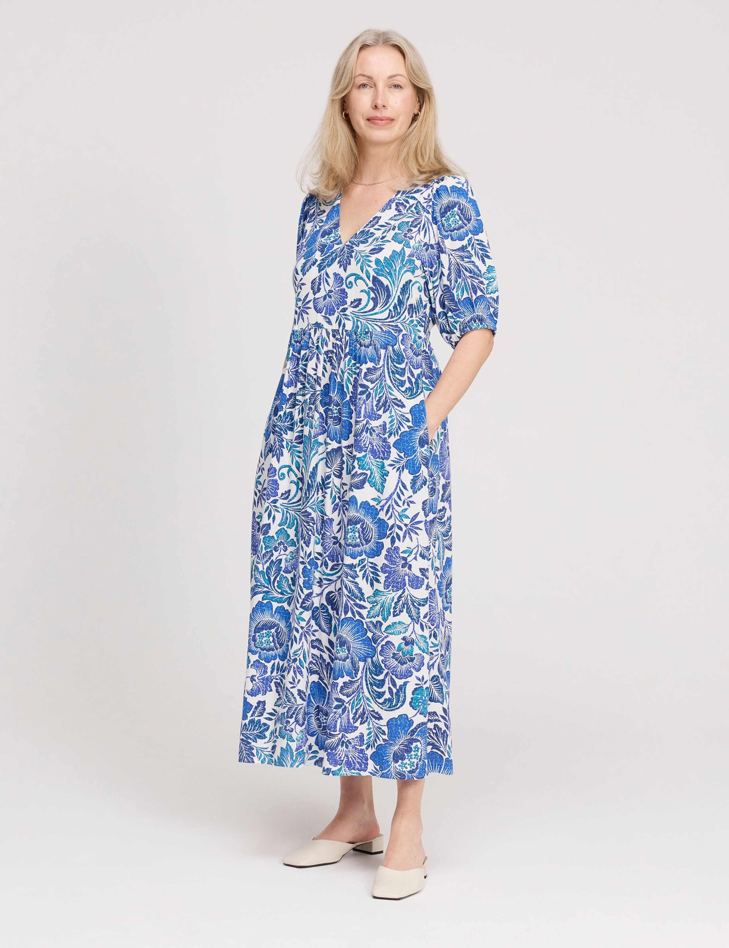 Floral V-Neck Midi Smock Dress 1 of 4