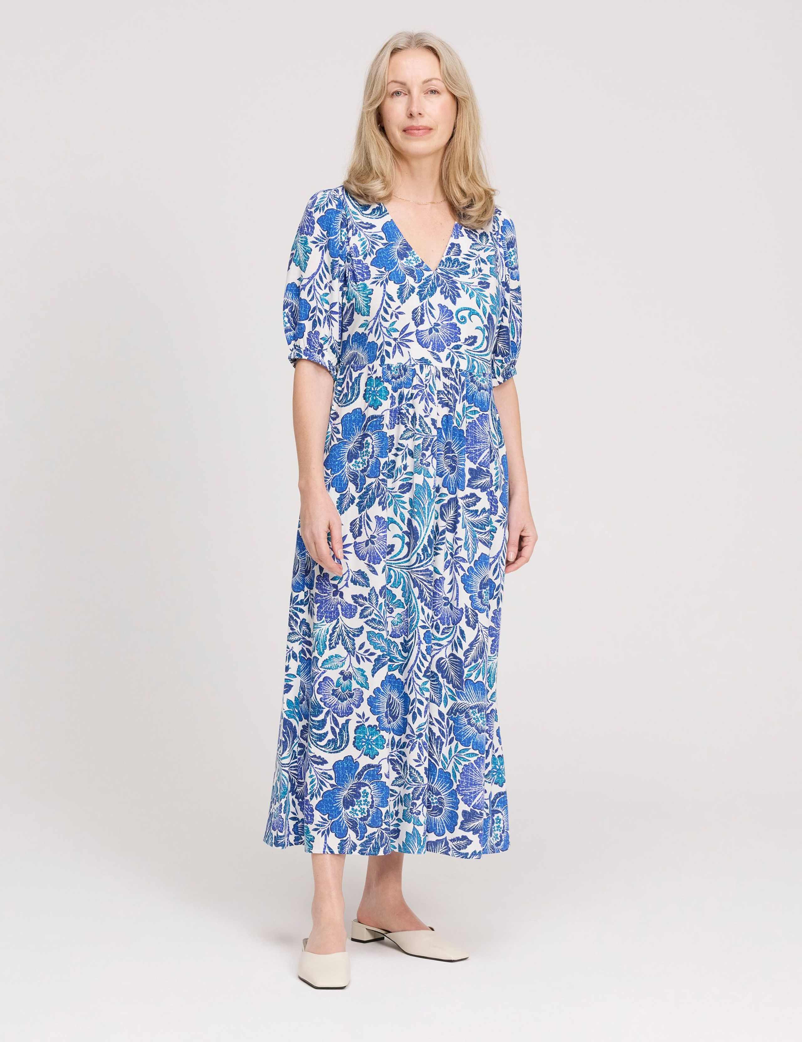 Floral V-Neck Midi Smock Dress 2 of 4