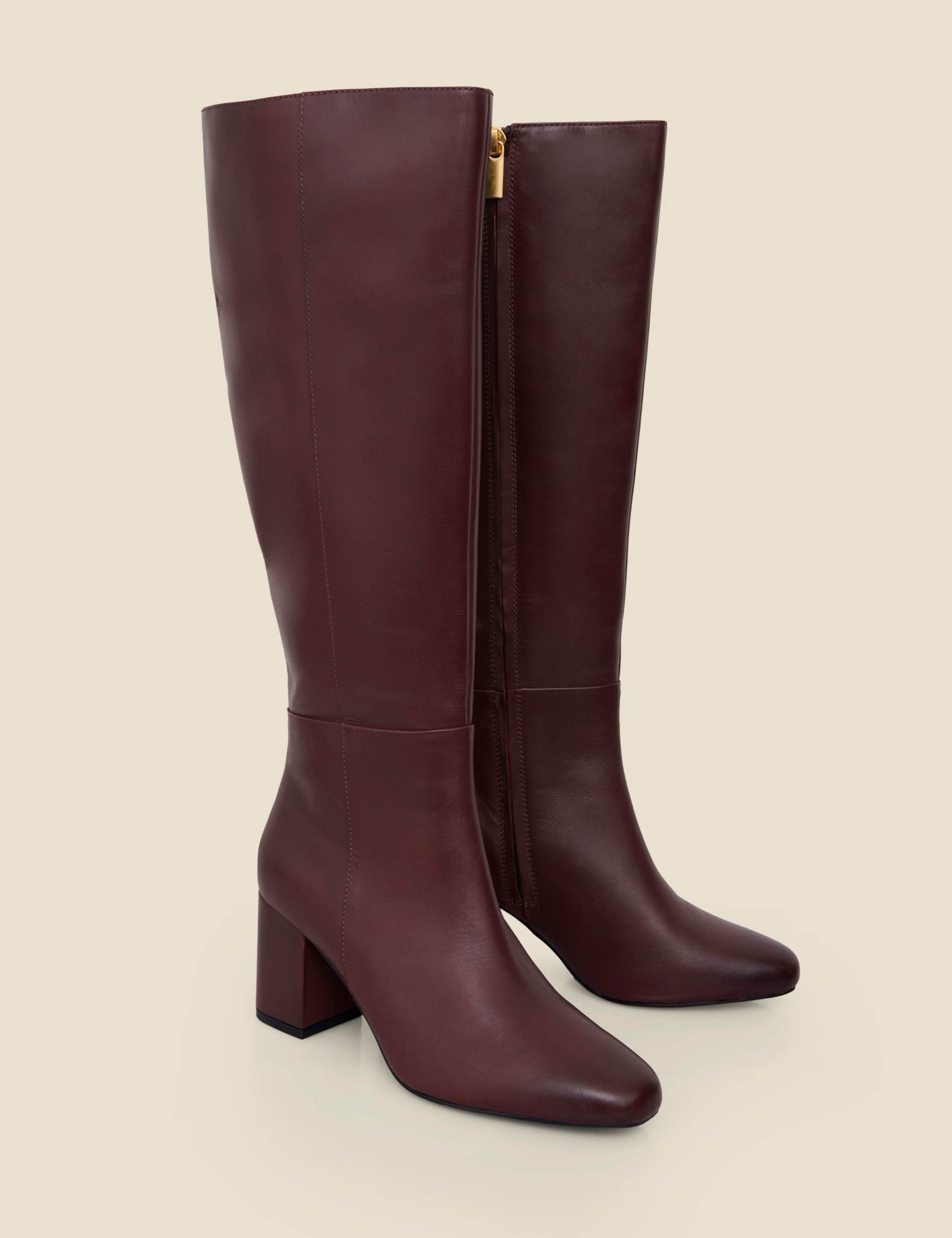 Leather Block Heel Knee High Boots 2 of 4