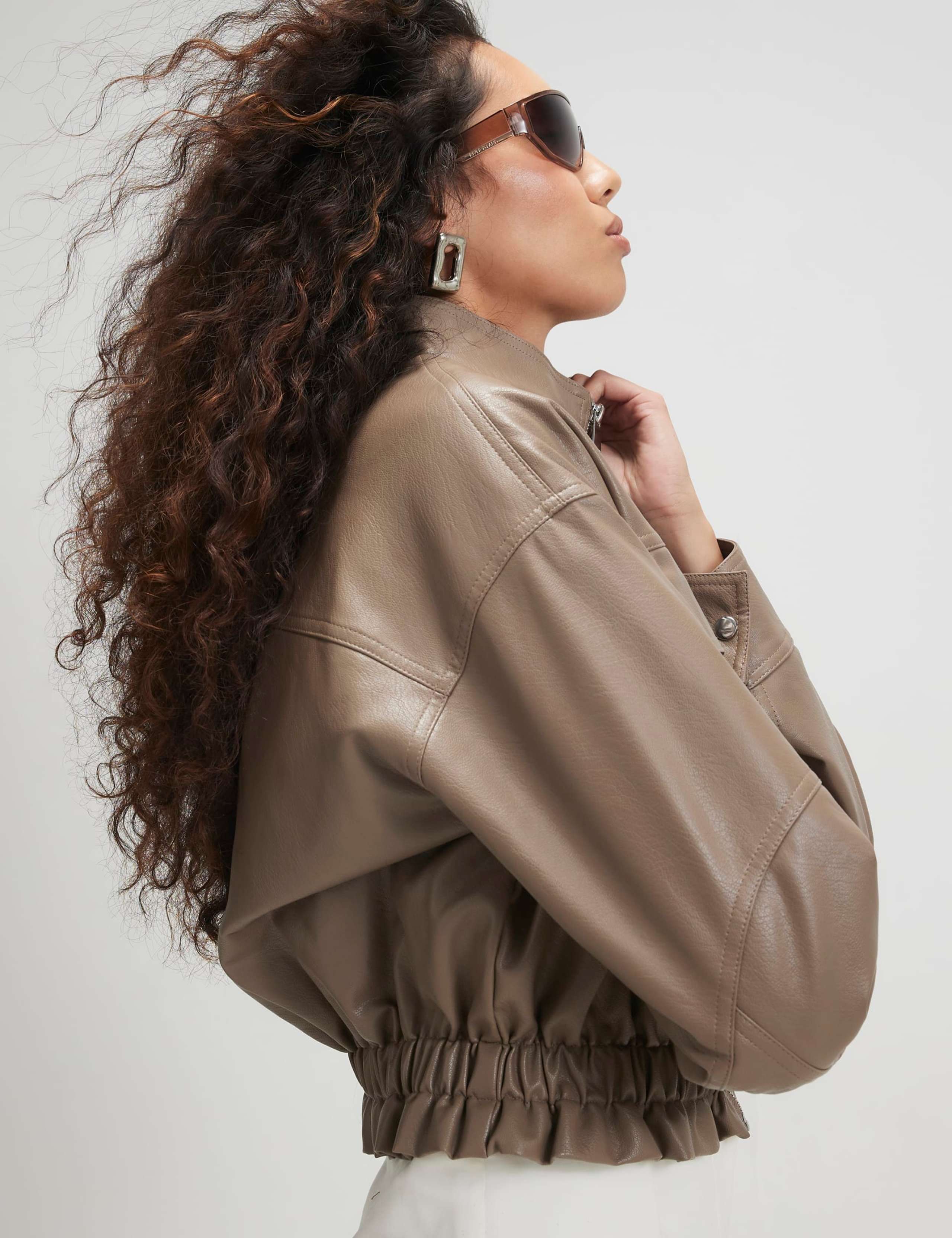 Faux Leather Funnel Neck Jacket 2 of 5