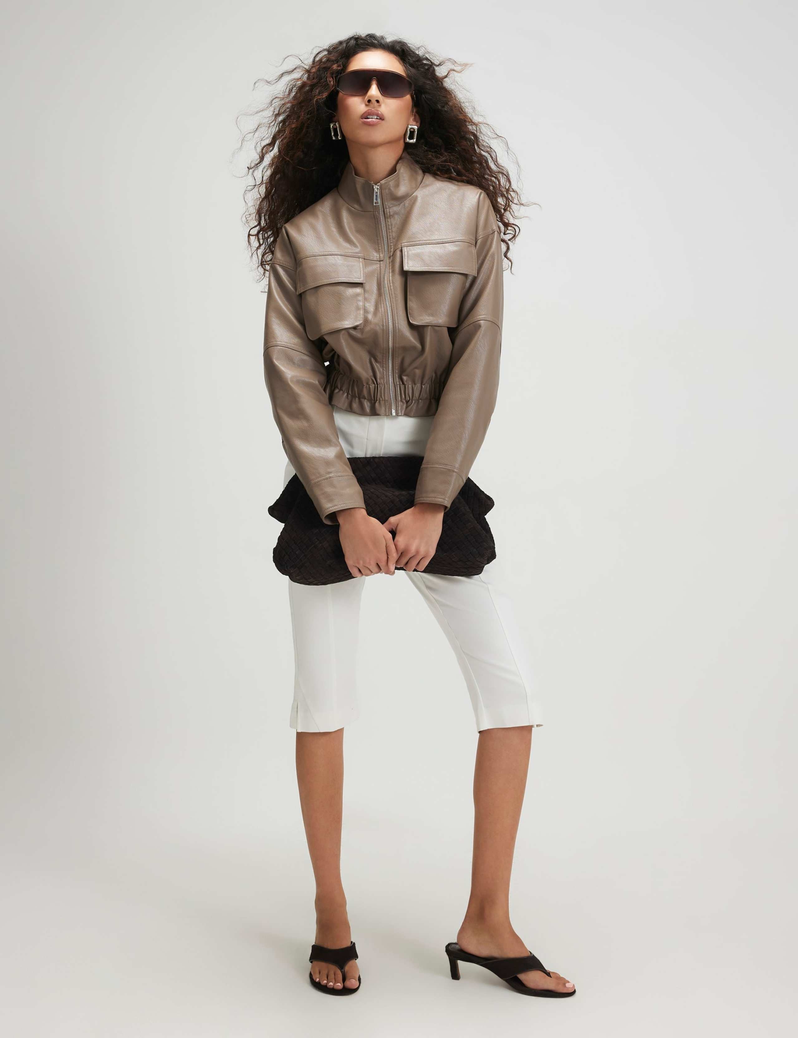Faux Leather Funnel Neck Jacket 3 of 5